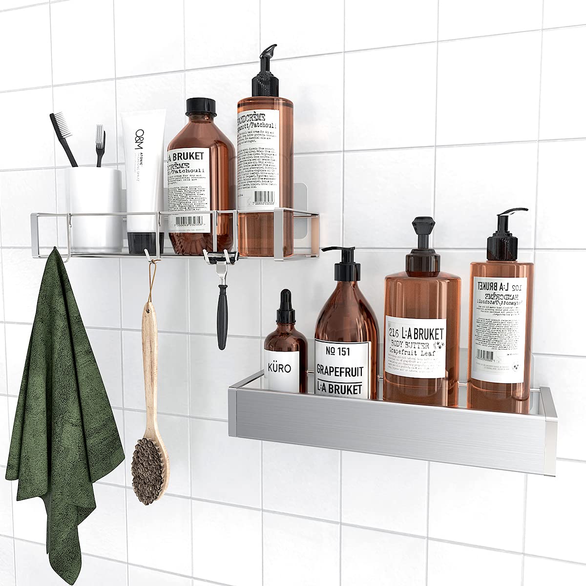 Stainless Steel Rustproof Shower Caddy with Hooks - No Drill Removable Bathroom Organizer Shelf for Shampoo, Sponge & Toiletries Storage | Perfect for Small Bathrooms, Apartments & Dorm Showers (Silver)