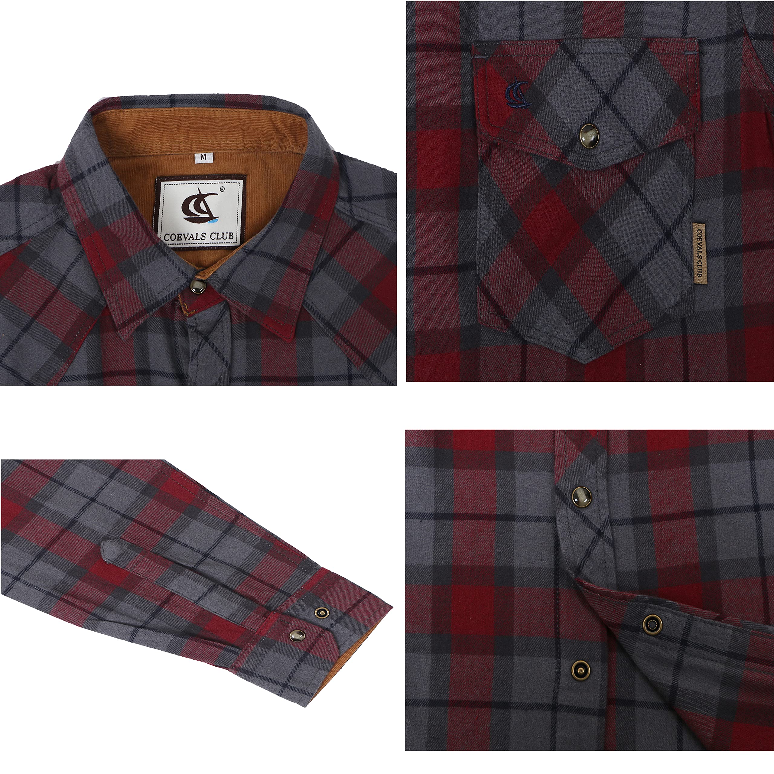 COEVALS CLUB Men's Flannel Shirts - Long Sleeve Western Snap Button Plaid Shirt for Casual & Work Wear | Perfect for Outdoor Adventures, Camping and Fall Layering