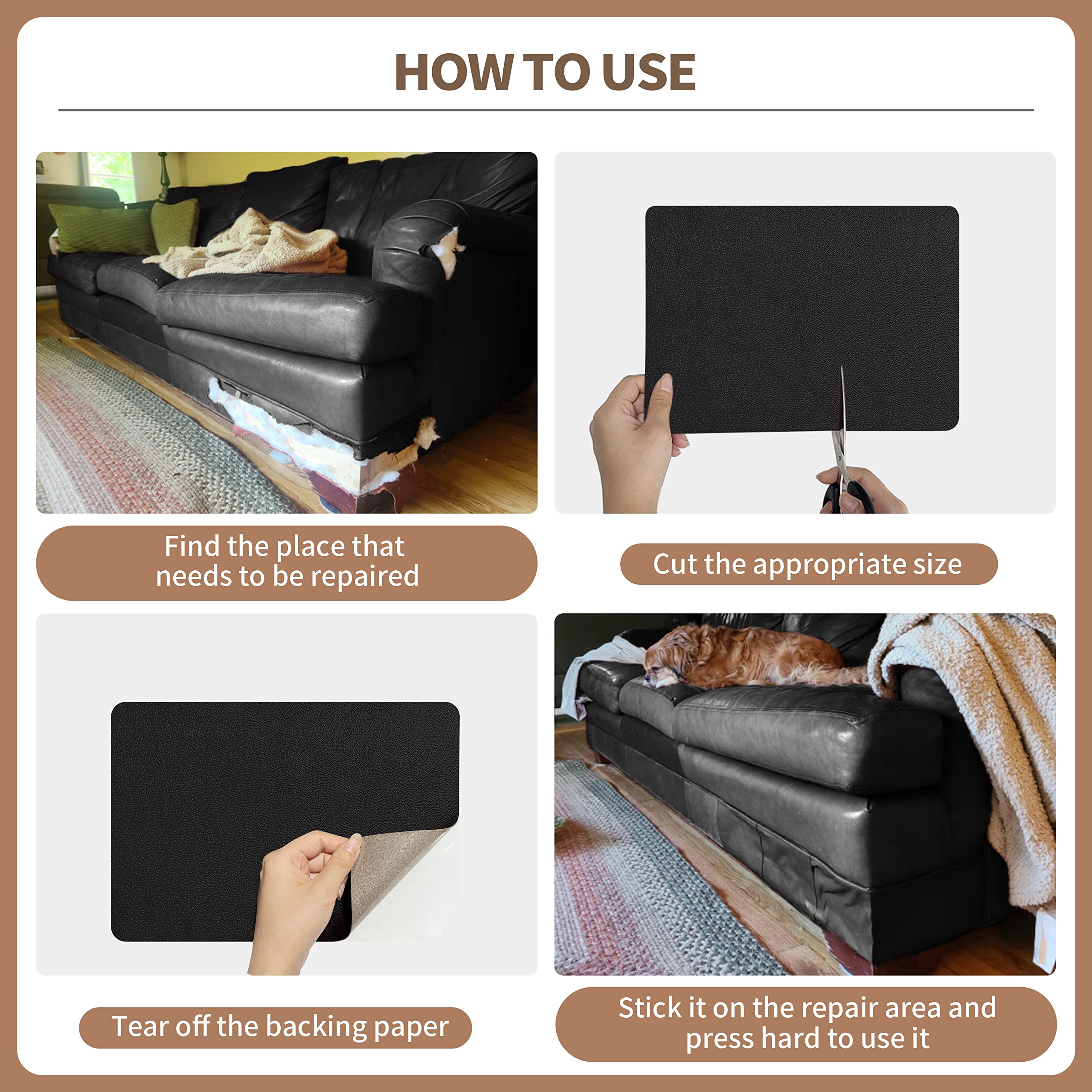 ONine Leather Repair Patch - Self-Adhesive Couch Patch (5X7.9 Inch) for Sofas, Car Seats, Handbags & Jackets - Scratch Repair Kit - Multicolor Options - Ink Black - Easy Peel & Stick Application - Perfect for Home, Office & Vehicle Interior Repairs