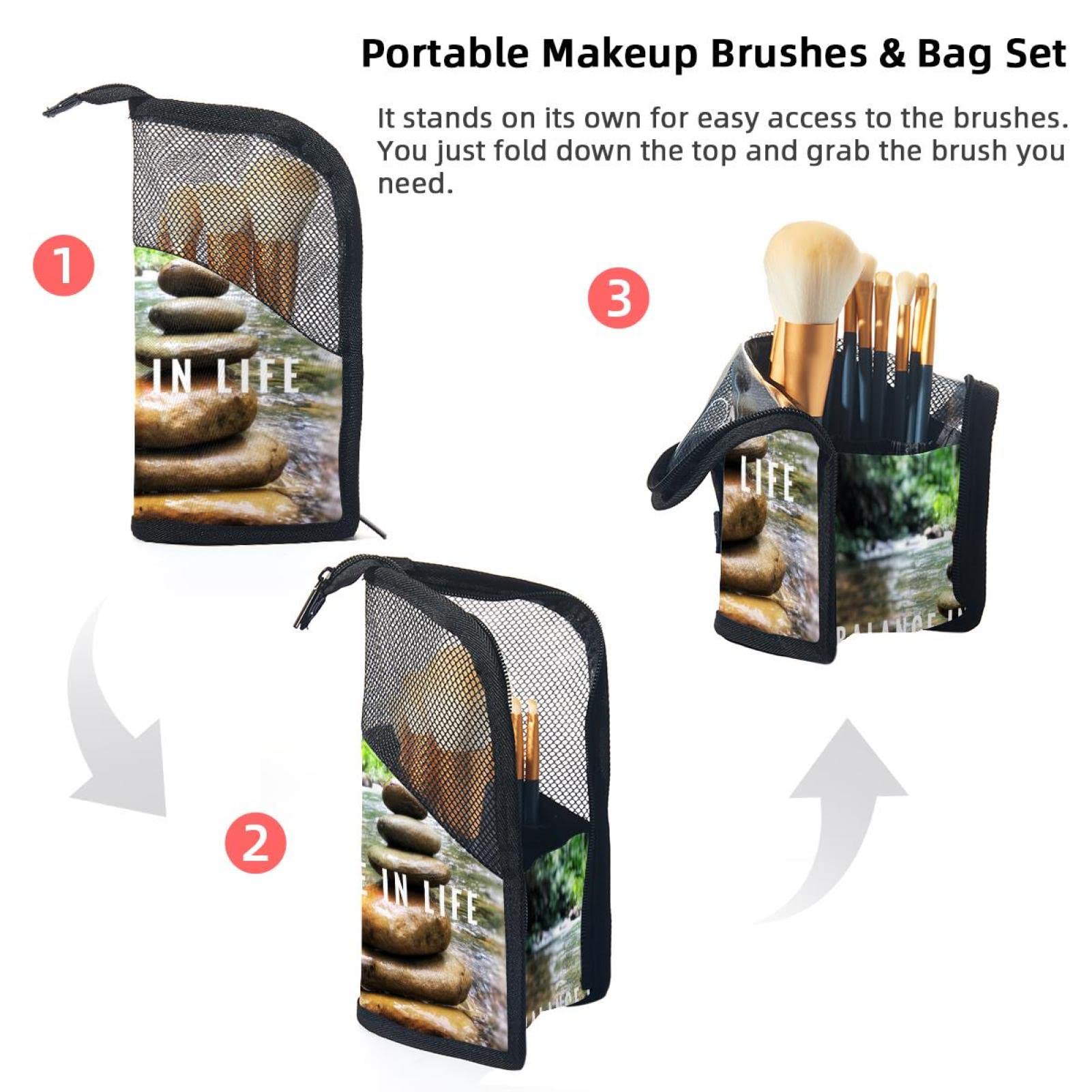 12-Piece Makeup Brush Organizer Bag with Motivational Quote - Portable Travel Cosmetic Brush Holder Case for Professional Makeup Artists & Beauty Enthusiasts - Perfect for Home, Salon, and On-the-Go Use