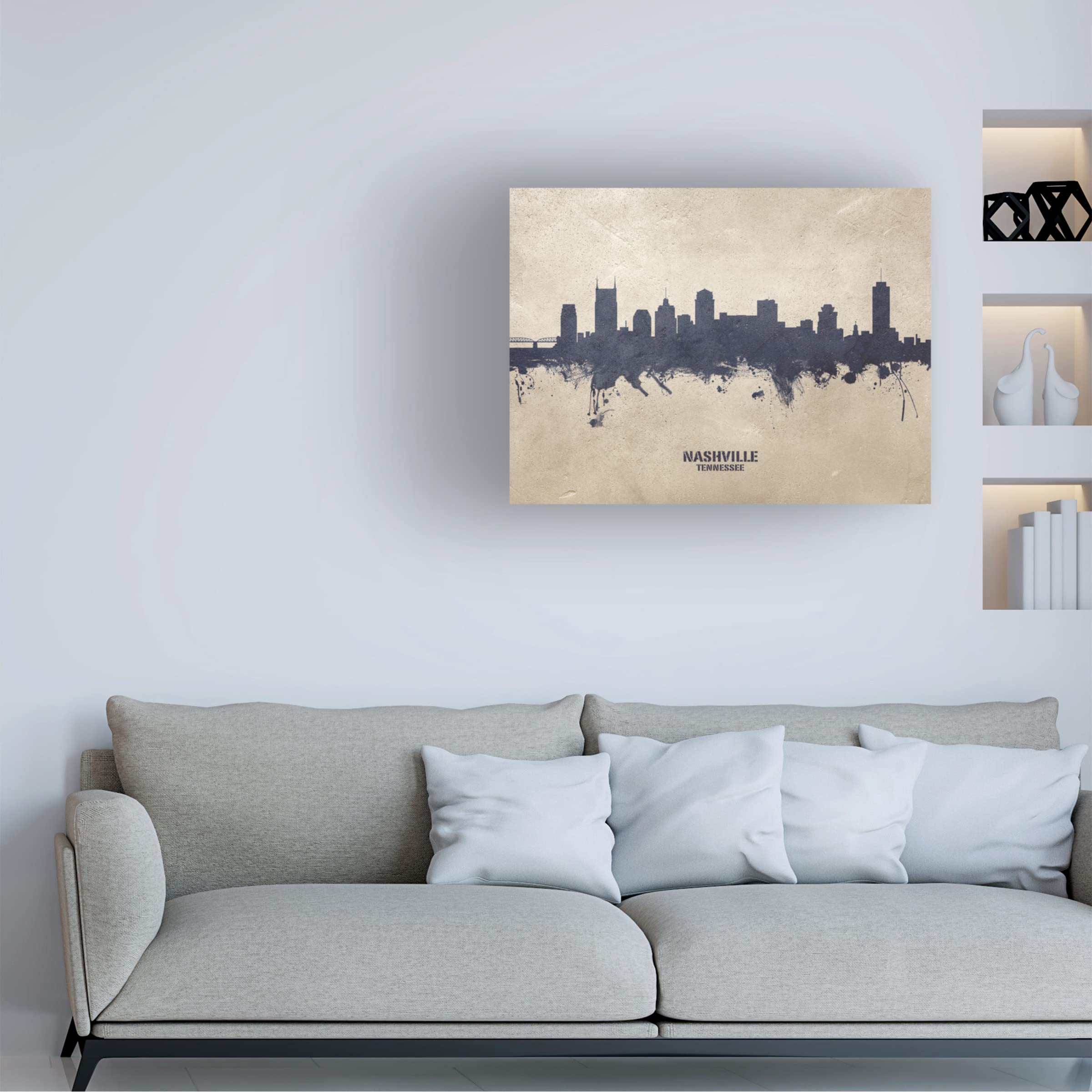 Michael Tompsett Nashville Tennessee Skyline Concrete Canvas Art Print - Modern Cityscape Wall Decor for Living Room, Office & Bedroom