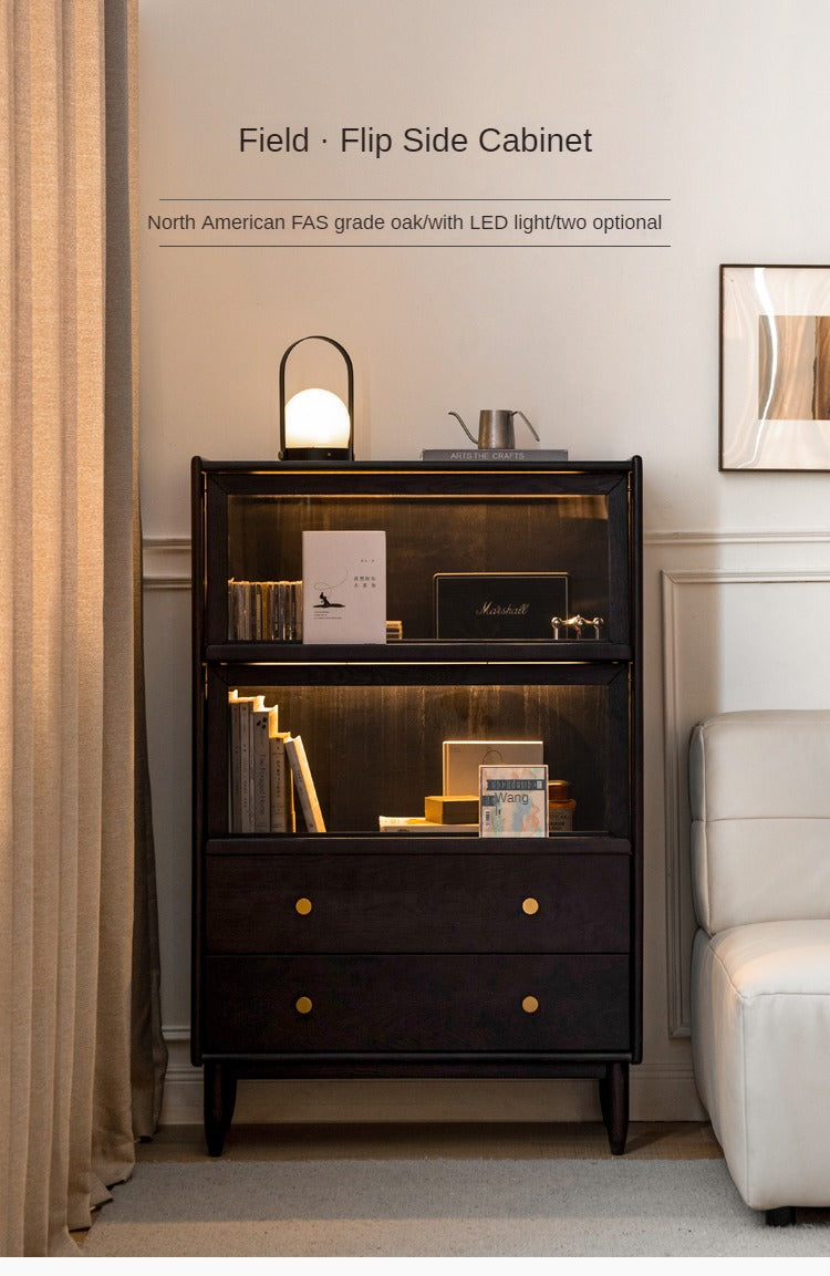 Solid Oak Wood Side Cabinet - Black Finish | Stylish Storage for Living Room, Bedroom, or Office