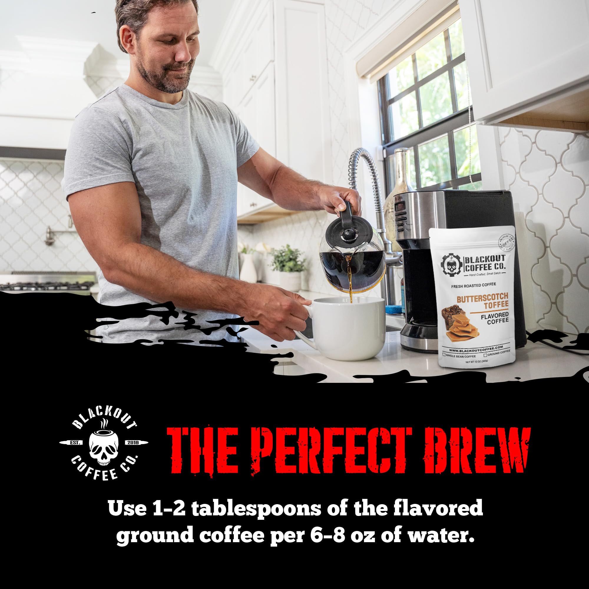 Premium Blackout Coffee French Vanilla Flavored Ground Coffee - Fresh Roasted in USA, 12 oz Pouch - Perfect for Morning Brew, Office Break & Cozy Evenings