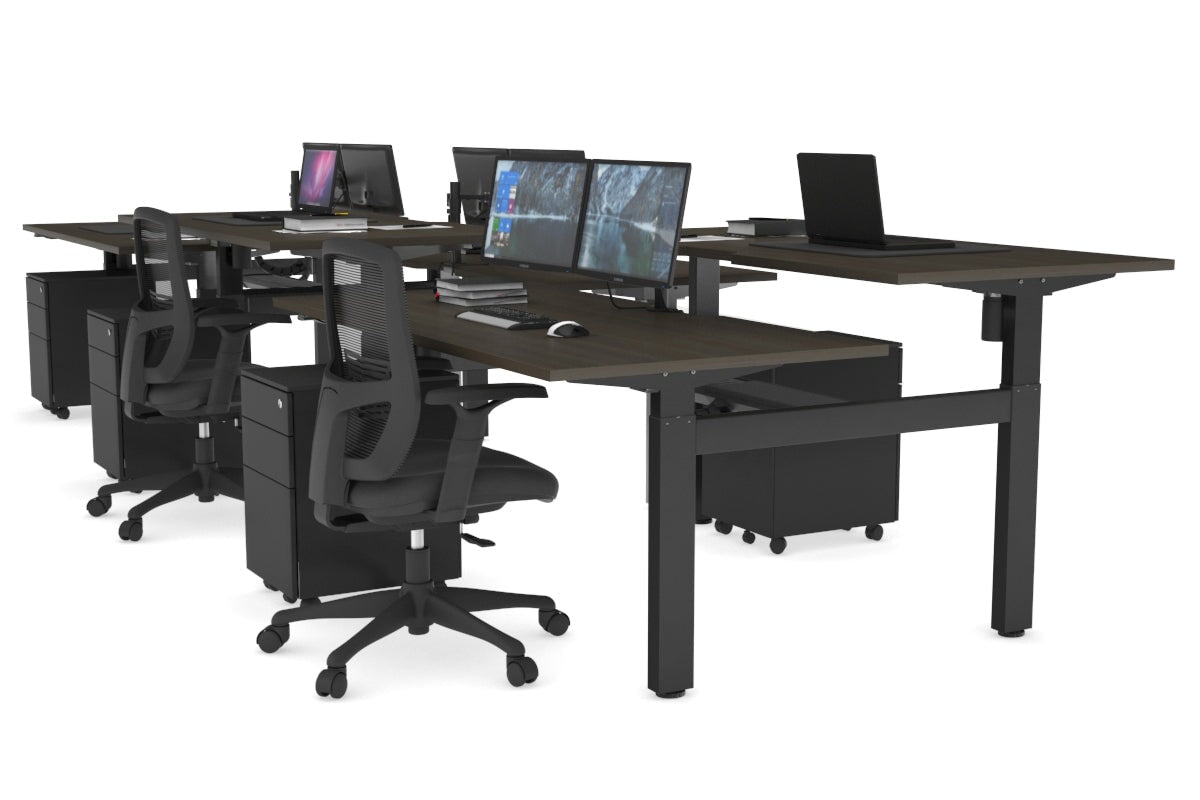 Just Right Height Adjustable 6-Person H Bench Workstation - Black Frame [1600L x 800W with Cable Management] - Perfect for Office, Coworking Spaces & Home Offices
