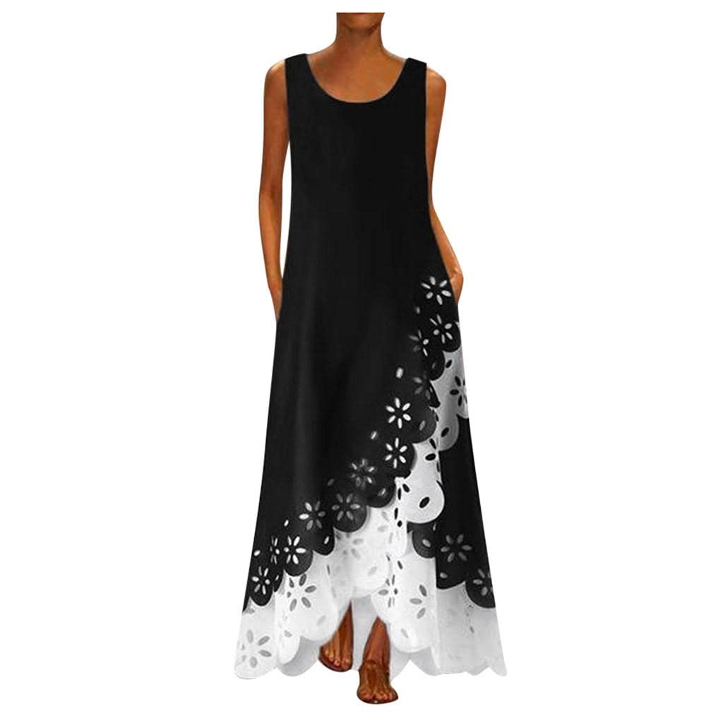 Women's Floral Printed Boho Beach Sundress - Sleeveless Round Neck Long Maxi Dress for Summer, Plus Size Casual Dress 2022 | Perfect for Beach Vacations, Pool Parties & Tropical Getaways