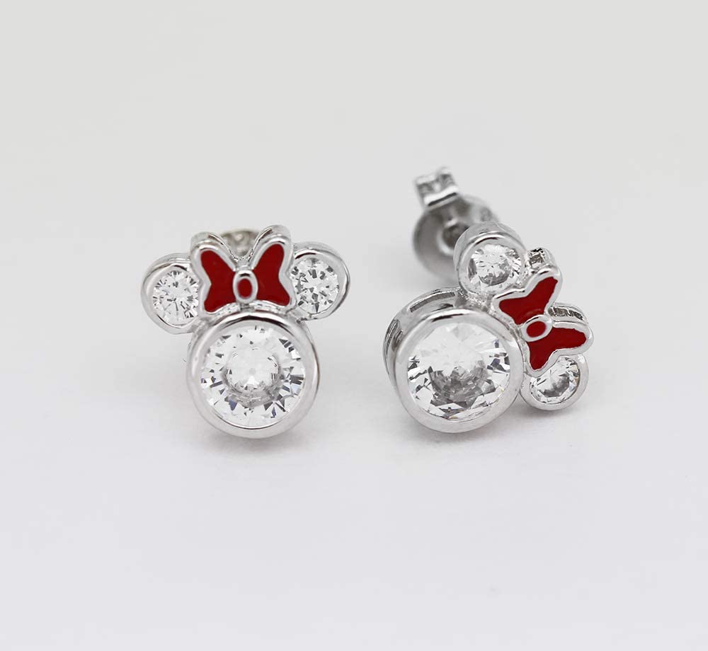 Kaguyo Mickey Mouse Earrings for Women - Sterling Silver Amethyst & Blue Zirconia Minnie Mouse Stud Earrings - Birthday Gift for Women & Girls - Perfect for Disney Fans, Costume Parties & Everyday Wear