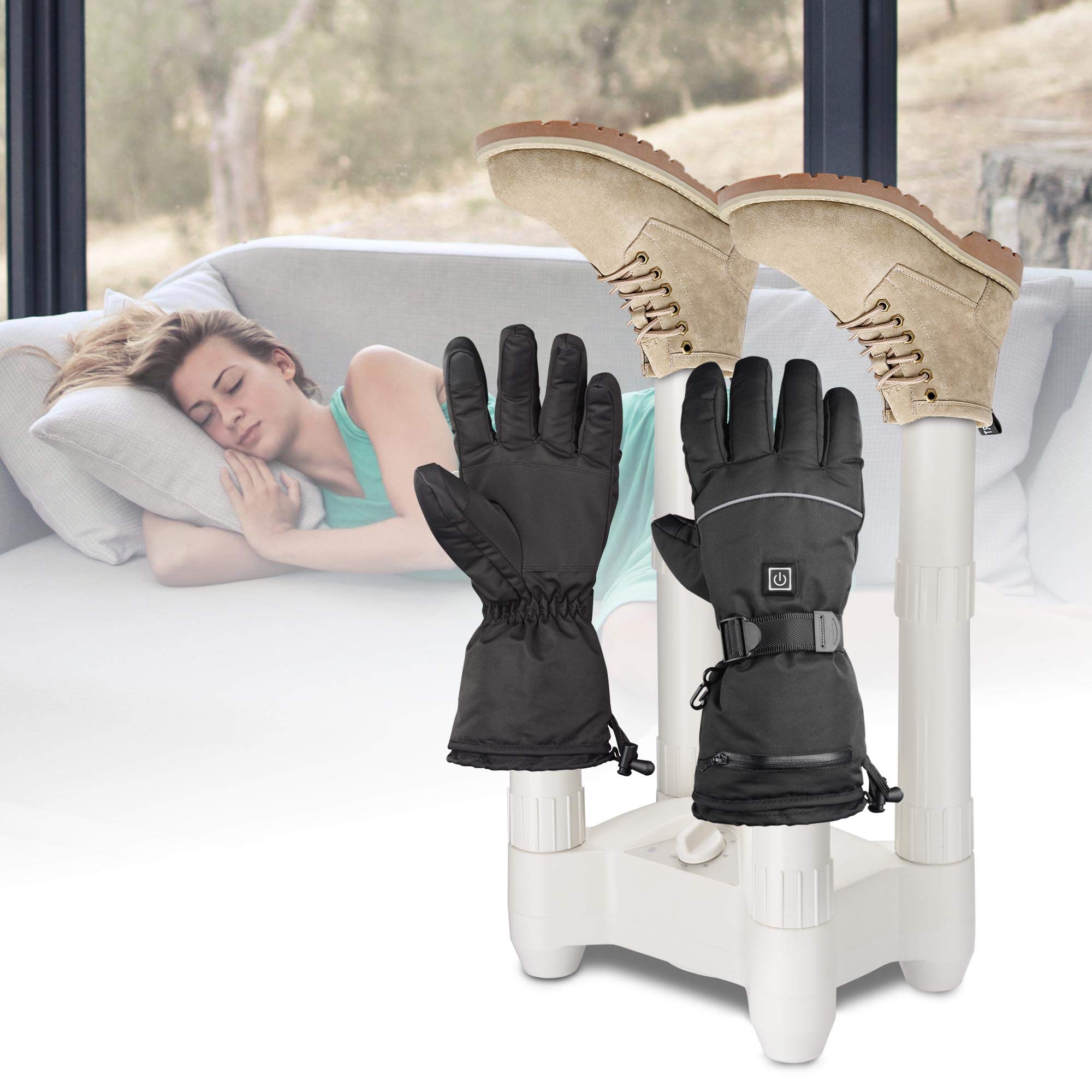 ZeHuoGe Electric Shoe Dryer & Deodorizer - Adjustable Timer, Tool-Free Assembly, 4-Shoe Boot Dryer for Men & Women - Fast US Delivery - Perfect for Hiking, Sports, and Wet Weather Footwear Care