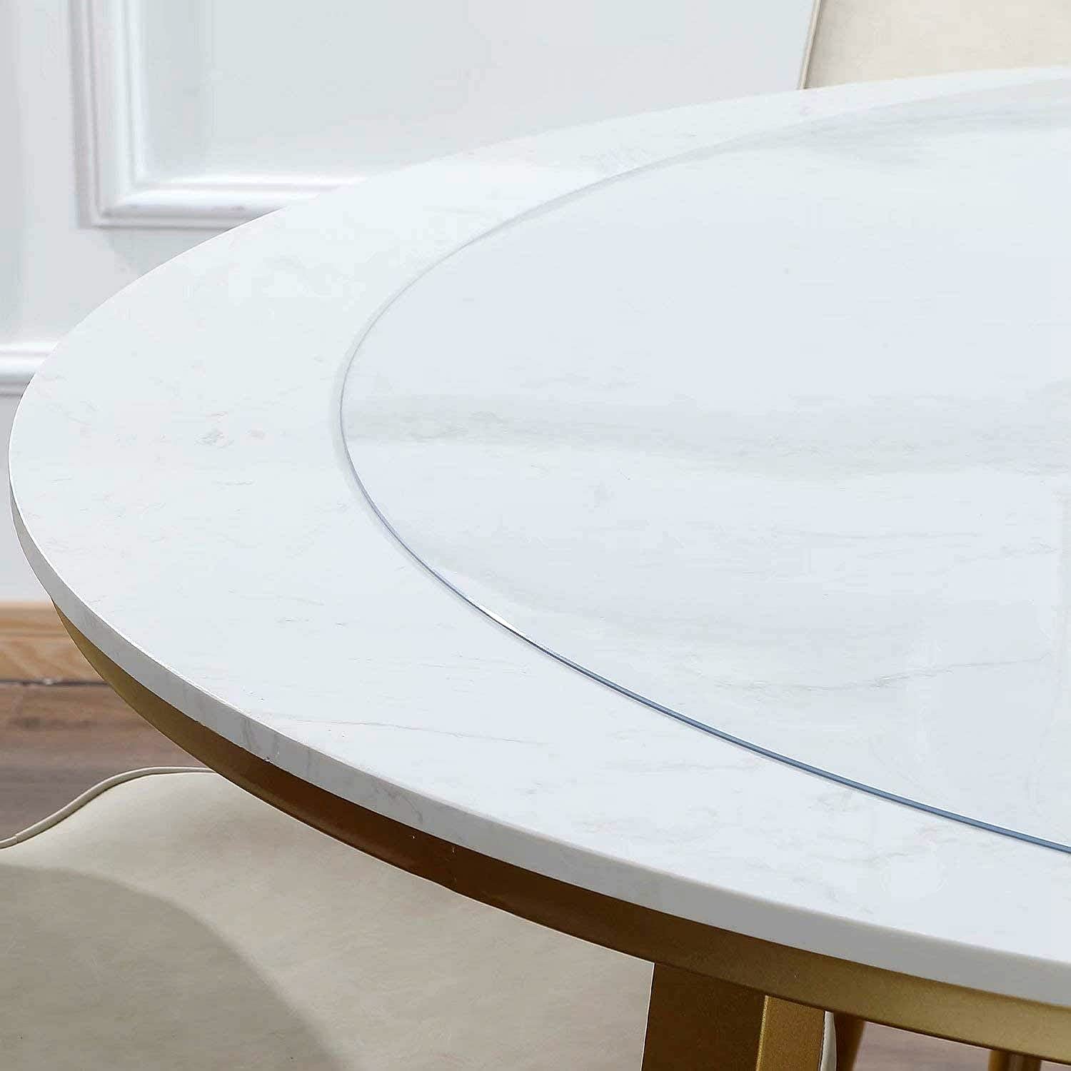 NECAUX 20 Inch Round Clear Table Cover Protector - 1.5mm Thick Premium Plastic Tabletop Protector | Waterproof, Scratch Resistant, Unshrinkable | Perfect for Coffee Tables, Living Room Tables & Dining Tables | Protect Your Furniture from Spills & Scratches