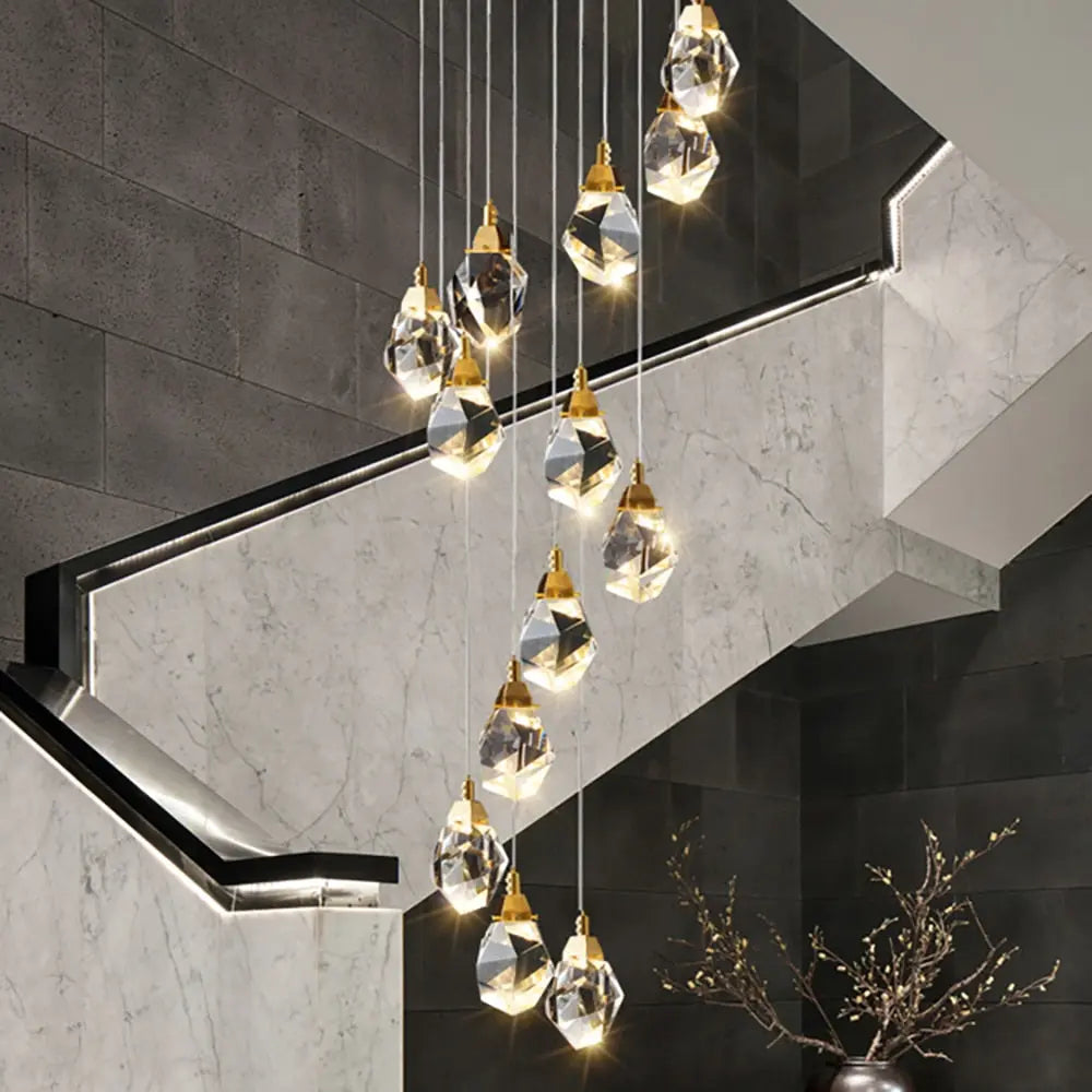 Modern Crystal Chandelier for High Ceiling Living Room - Elegant Lighting Fixture for Dining Room, Bedroom & Entryway - Perfect for Home Decor and Special Occasions