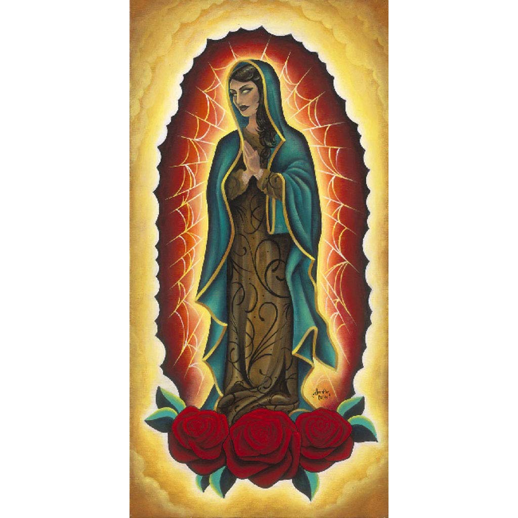 Our Lady is Dead by Jennifer Dabbs - Virgin Mary Guadalupe Tattoo Design Canvas Art Print - Religious Wall Decor for Home, Church & Tattoo Studio