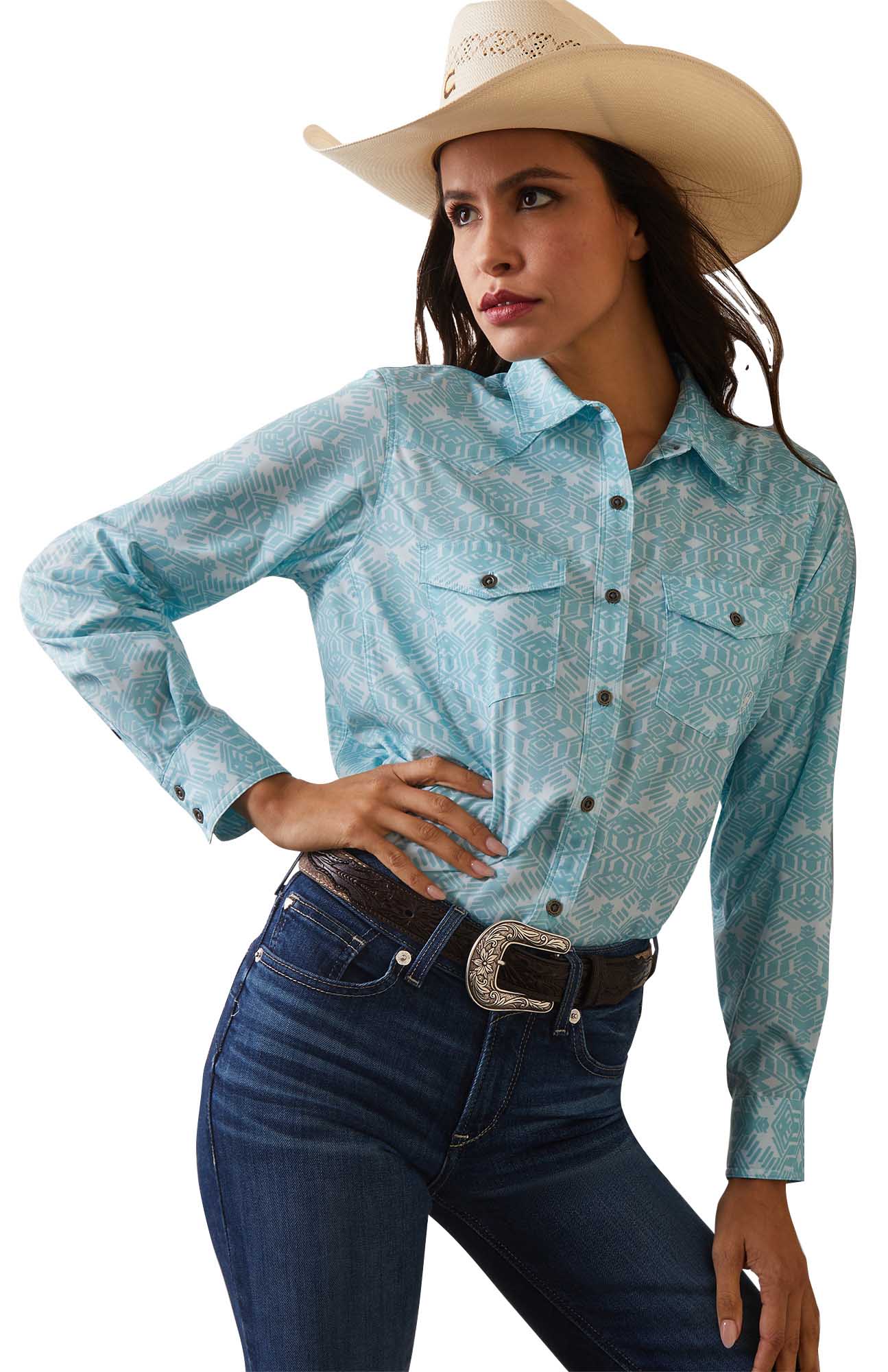 Ariat Women's Western VenTek Stretch Shirt - Zia Print Long Sleeve Button Up Shirt for Cowgirls | Comfortable & Stylish for Riding, Rodeo & Outdoor Activities