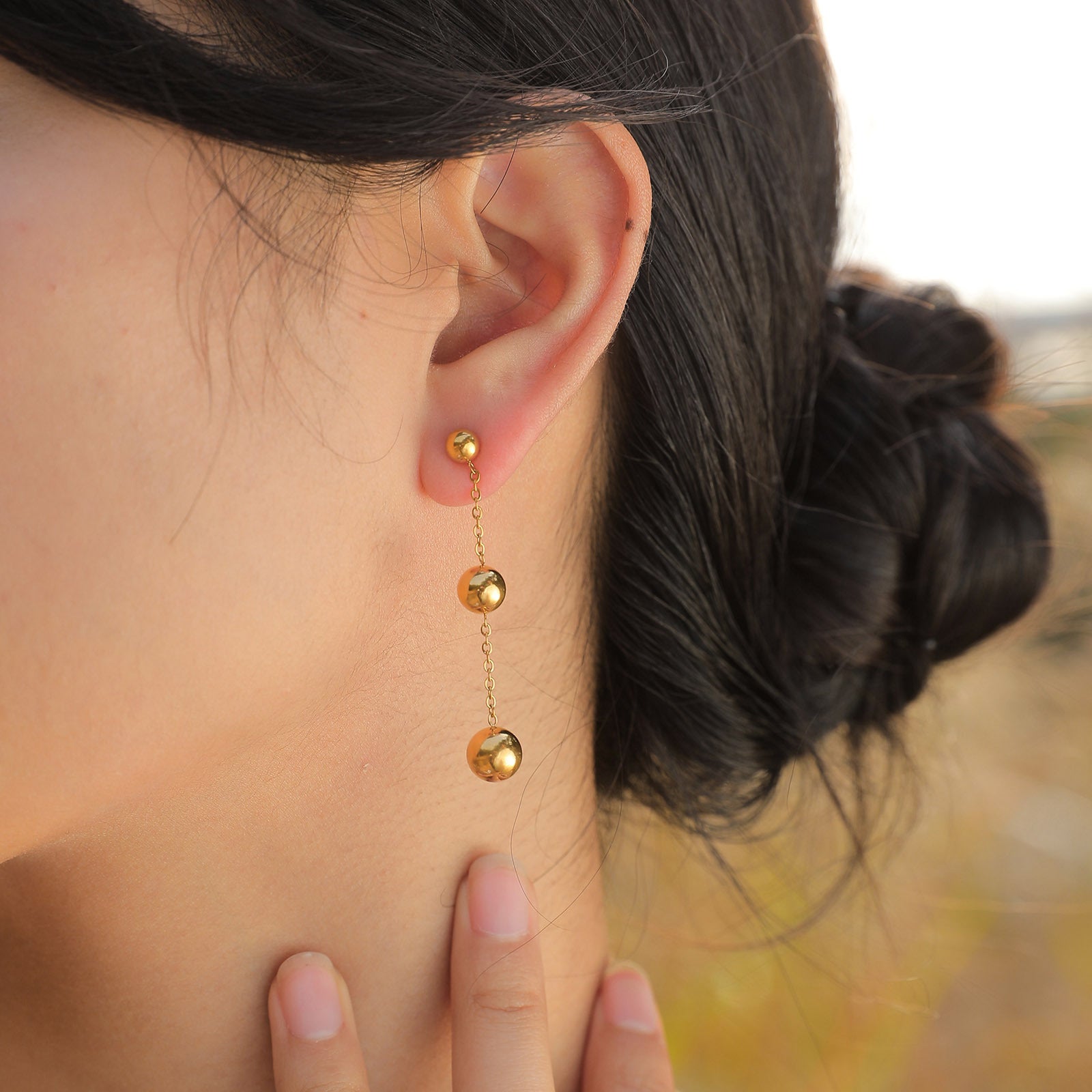18K Gold Plated Irregular Bead Ball Drop Earrings for Women - Elegant Dangle Earrings for Party, Wedding & Daily Wear | JDE132