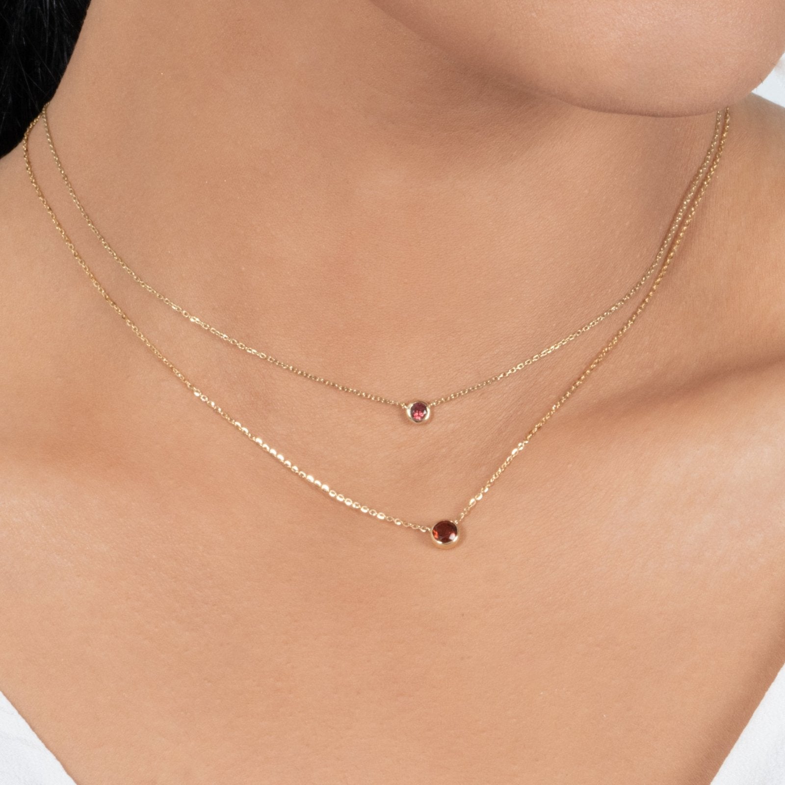 Garnet Station Necklace - Bezel Set in Solid 14k Yellow Gold | Elegant Everyday Jewelry for Women, Perfect Gift for Birthday, Anniversary & Valentine's Day