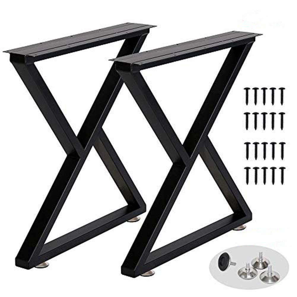 Heavy Duty 28 Inch Metal Table Legs - Industrial Black Z-Shaped Desk Legs for DIY Furniture (Set of 2, H28”xW24”) - Perfect for Home Office, Workshop & Industrial Style Tables
