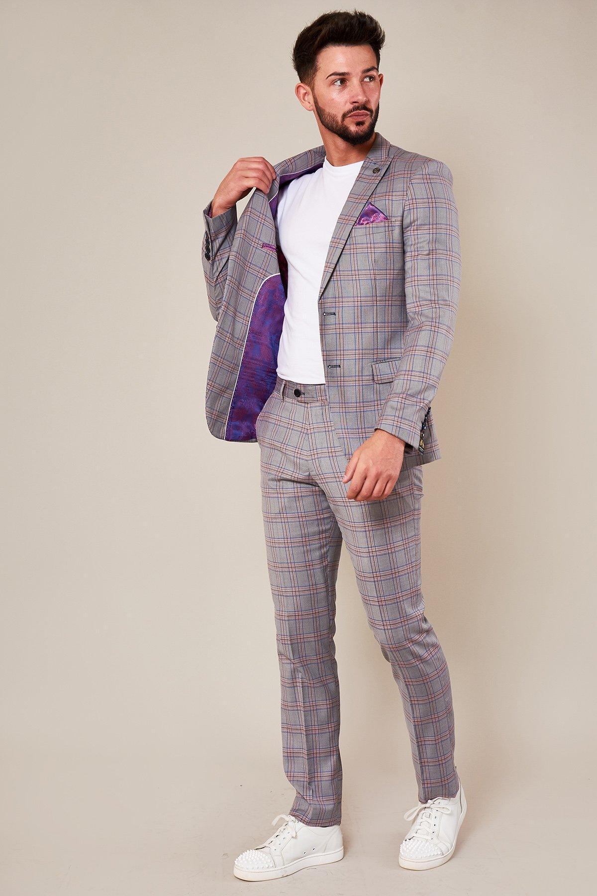 ALVIN Women's Grey Pink Checkered Blazer - Stylish Office Wear & Business Casual Jacket for Work, Meetings, and Professional Events