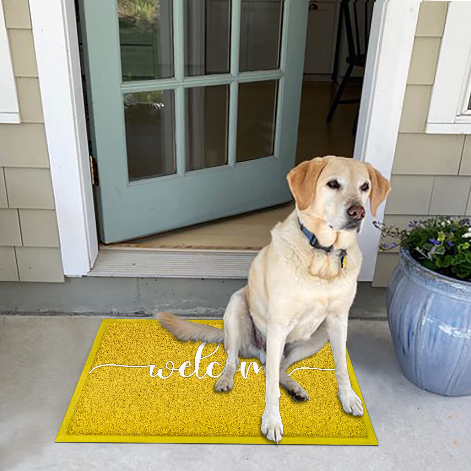 AAZZKANG Non-Slip Yellow Welcome Doormat - Indoor/Outdoor Front Door Mat with Dirt-Trapping Design, Easy to Clean Rubber Backing - Perfect for Entryways, Patios & Mudrooms