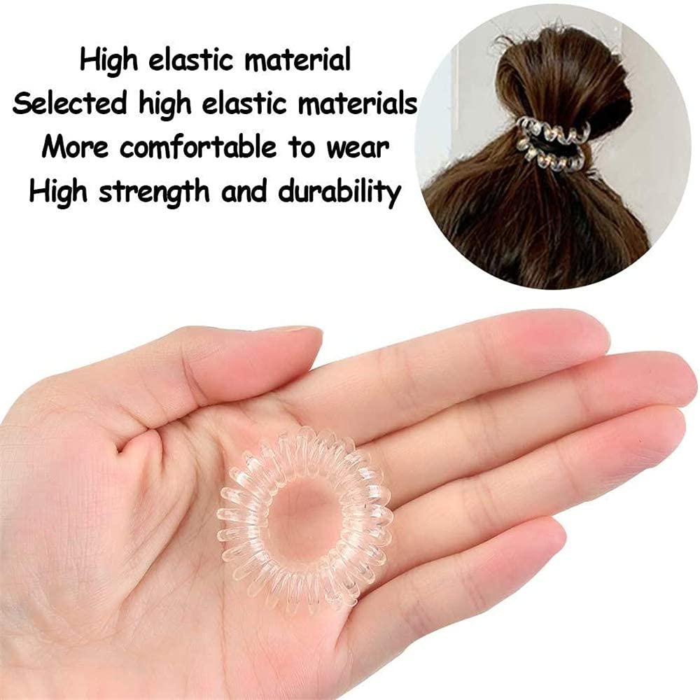Spiral Hair Ties for Women & Girls - 20 Pack Clear Plastic Coil Hair Bands, No-Slip Ponytail Holders & Hair Elastics - Perfect for Workouts, School, and Everyday Hairstyles