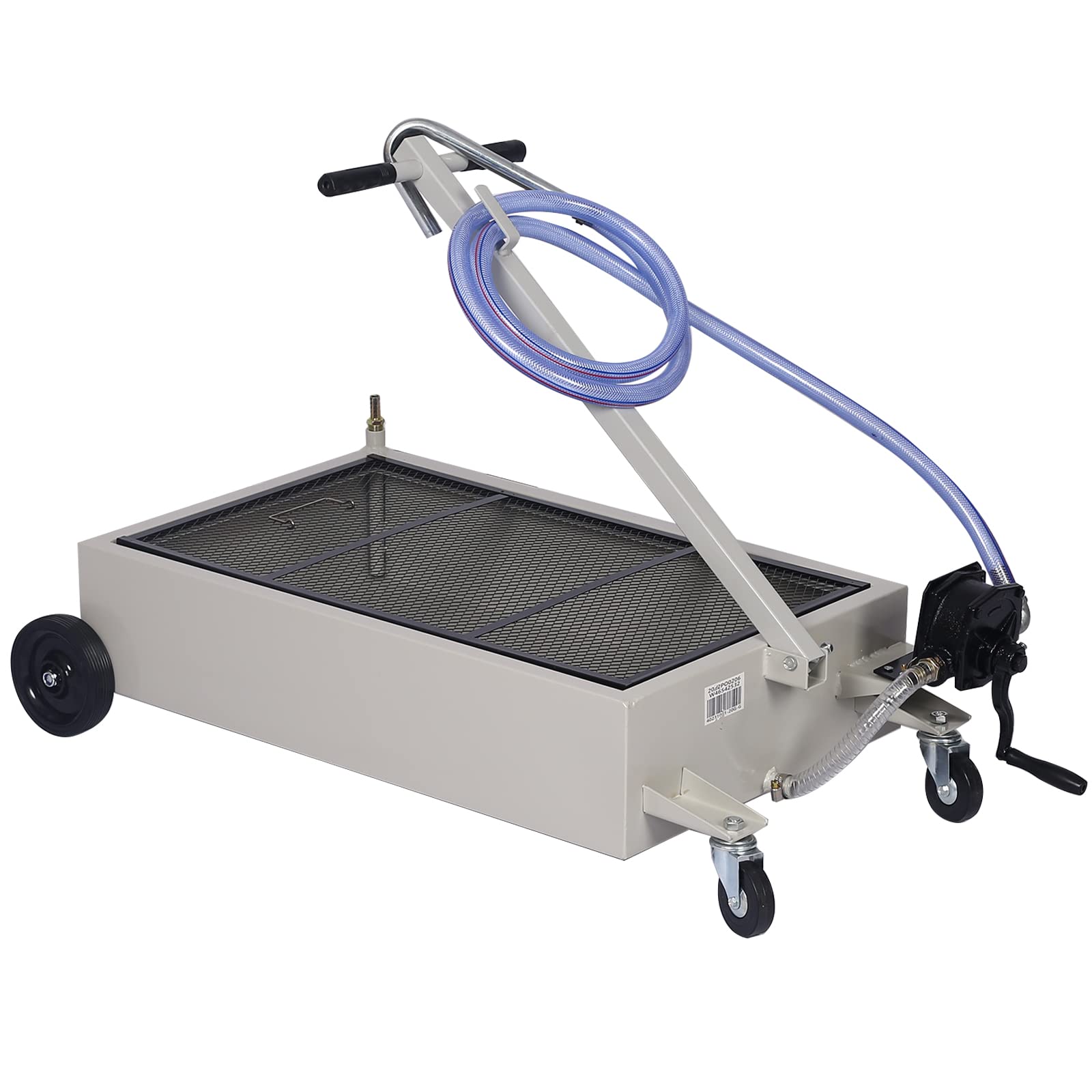 20 Gallon Oil Drain Pan with Hand Pump - Portable Low Profile Oil Change Tank for Cars, SUVs & Trucks - Large Capacity Oil Drain Pan with Hose & Swivel Caster Wheels - Perfect for DIY Auto Maintenance & Professional Garage Use