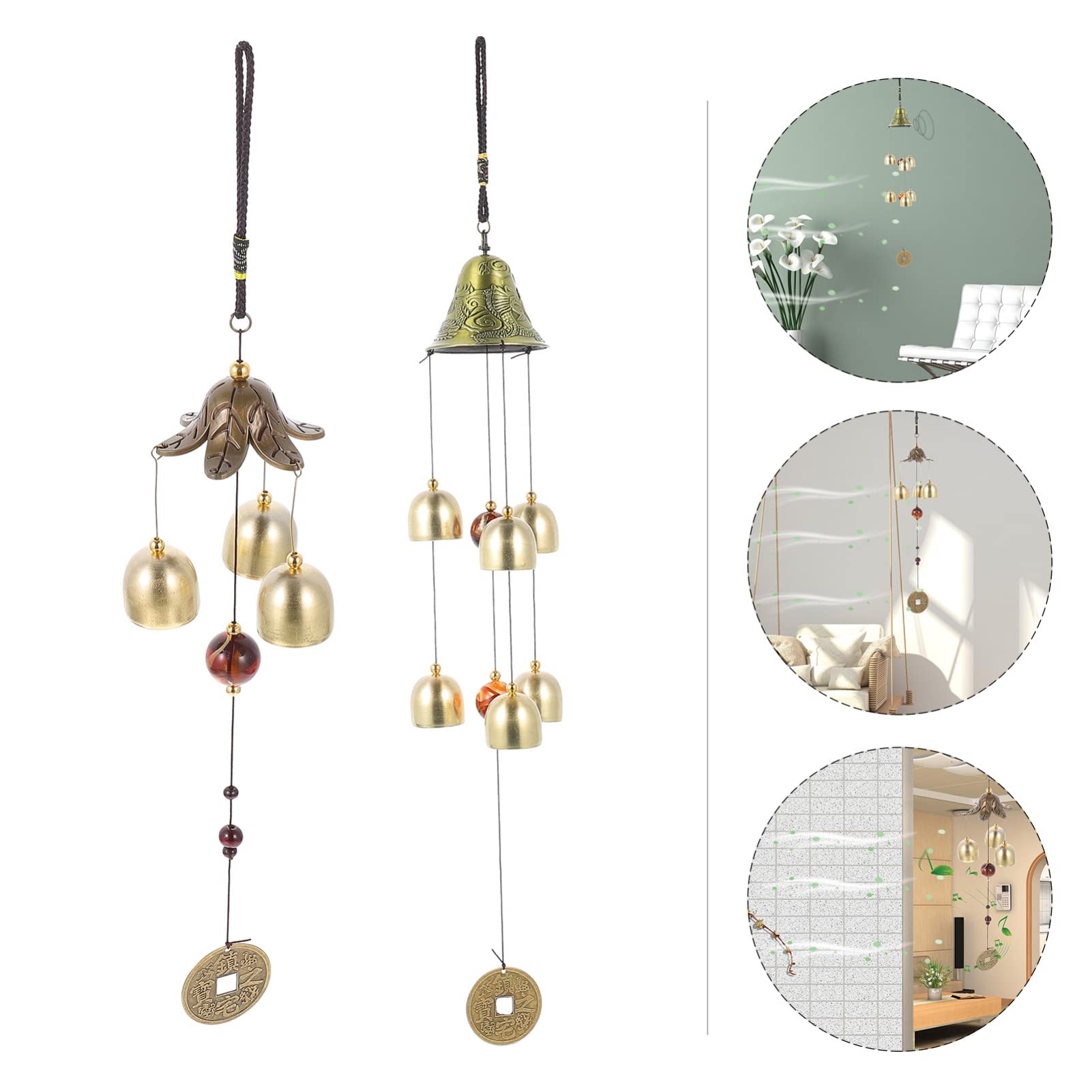 Dragon Phoenix Wind Chime Pendant - 2 Pack Alloy Hanging Decor for Home, Courtyard & Outdoor - Feng Shui Wind Bell for Wall, Garden & Patio - Perfect for Relaxing Ambiance & Asian-Inspired Decor