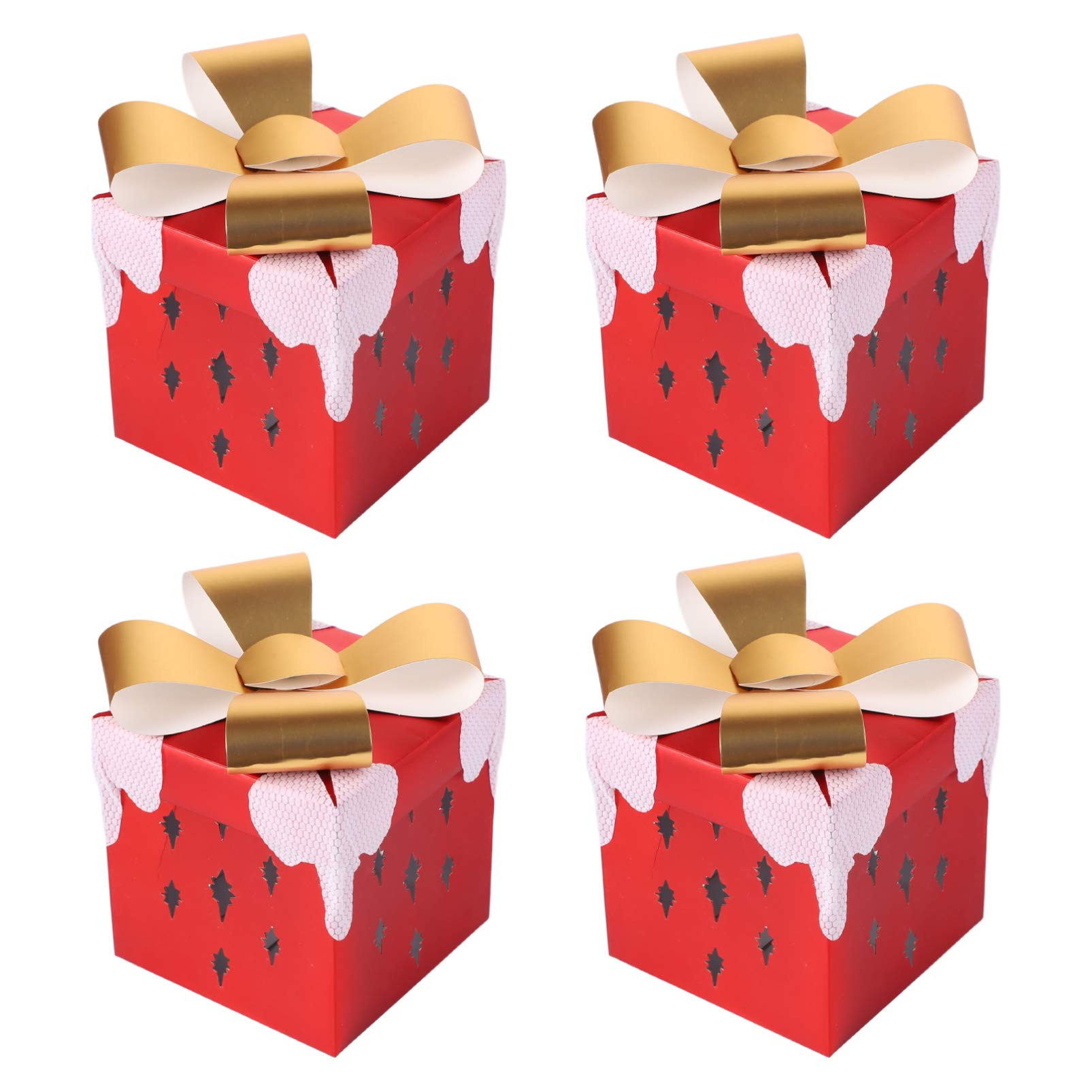 PRETYZOOM 4-Piece Christmas Gift Box Set with Elegant Bows - Large Decorative Candy & Cookie Storage Boxes for Holiday Decor - Perfect for Xmas Tree Skirt, Fireplace Mantel, Shelf & Table Display (Festive Home & Party Decorations)