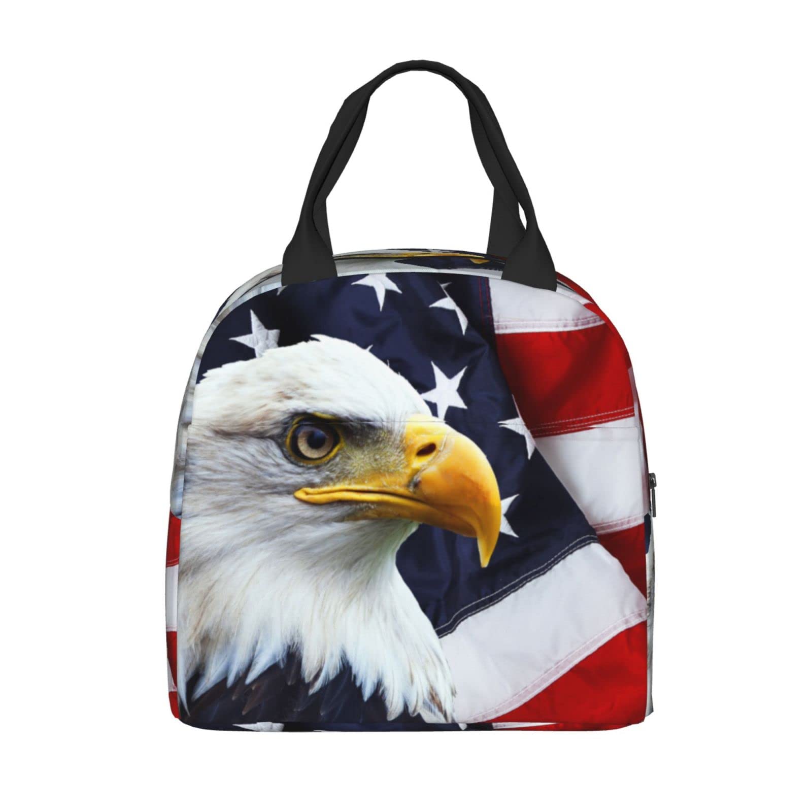 **Insulated Bald Eagle Lunch Box - Reusable American Flag Lunch Bag for Men & Women, Perfect for Office, Camping, Hiking, Picnic, Beach & Travel - Keep Food Fresh Anywhere**