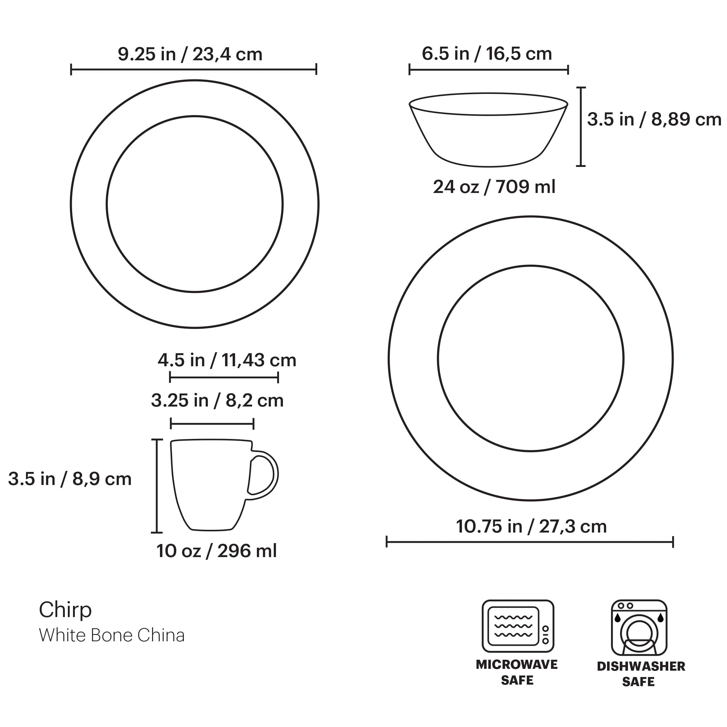 Chirp 4-Piece Dinnerware Set - Elegant Plates & Bowls for Everyday Dining & Entertaining | Perfect for Family Meals, Dinner Parties & Restaurant-Style Presentation