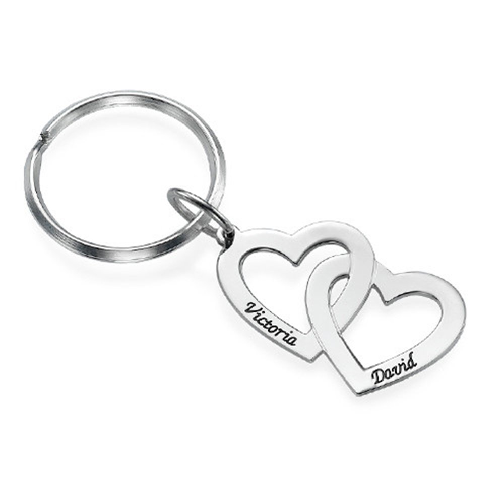 Custom Couple Name Keychain - Personalized Two Heart Key Ring with Engraved Names - Perfect Gift for Anniversaries, Weddings & Valentine's Day