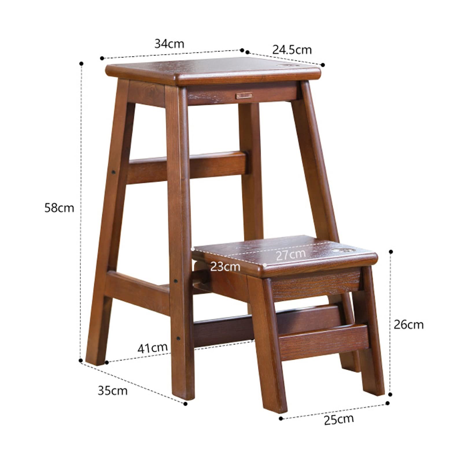 2-Step Foldable Wooden Ladder Stool - Portable Step Stool for Home, Library & Shoe Storage - Supports 150kg - Perfect for Reaching High Shelves & Organizing Spaces