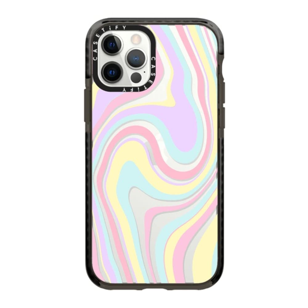 CASETiFY Impact Case for iPhone 12 & iPhone 12 Pro - Unicorn Pastel Candy Swirls Design - Clear Black Protective Phone Cover - Perfect for Everyday Use & Trendy Style