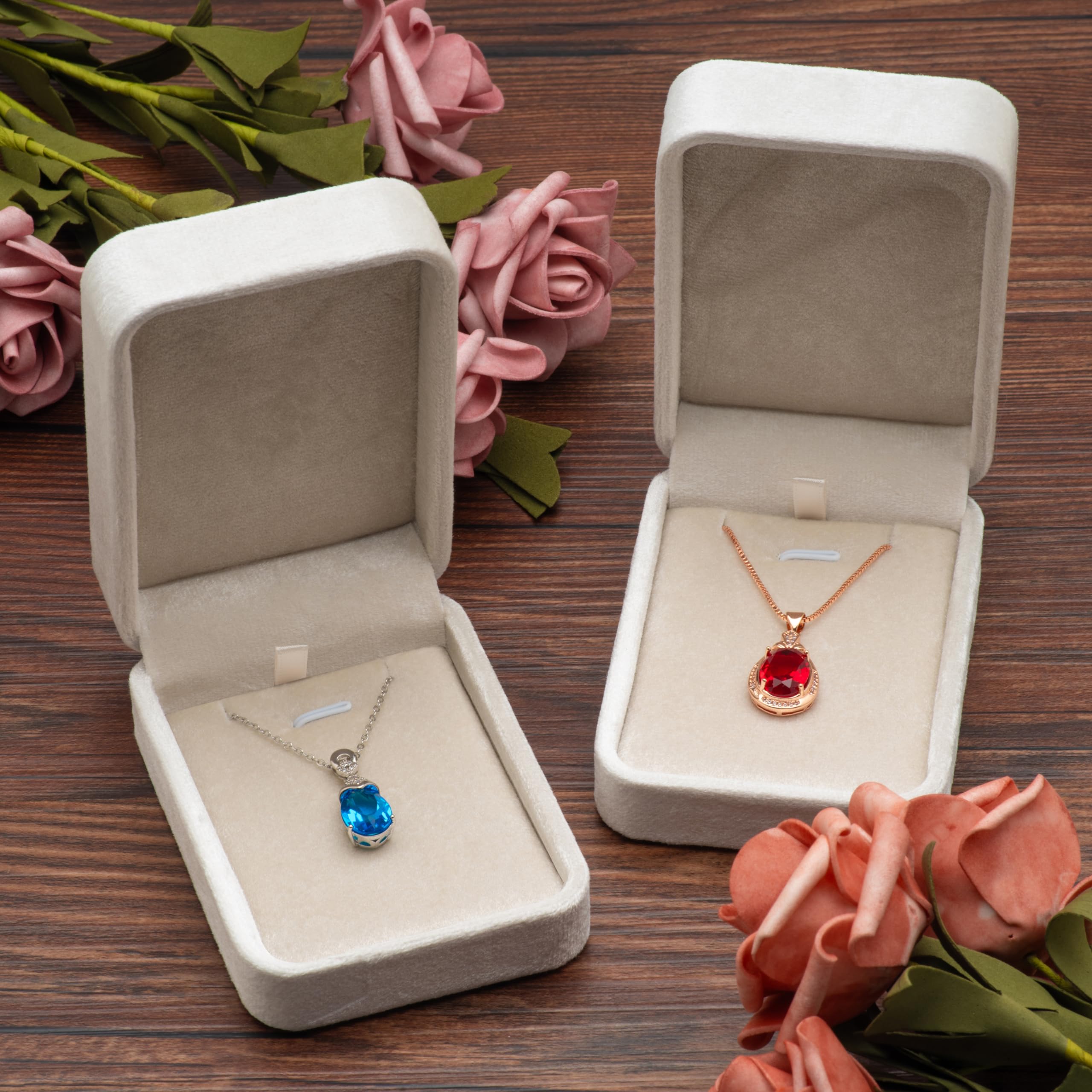 Velvet Jewelry Gift Box for Necklace & Pendant - Classic Beige Jewelry Storage Case | Perfect for Gifts, Travel & Home Organization