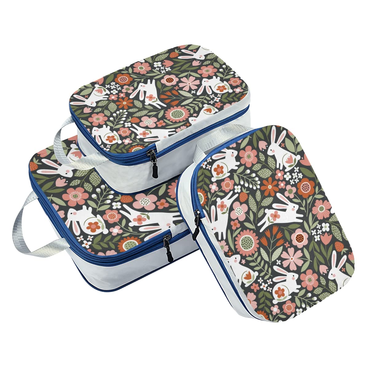 **Cute Bunny Floral Compression Packing Cubes Set of 3 – Travel Luggage Organizer for Suitcases | Perfect for Weekend Trips, Business Travel & Vacations**