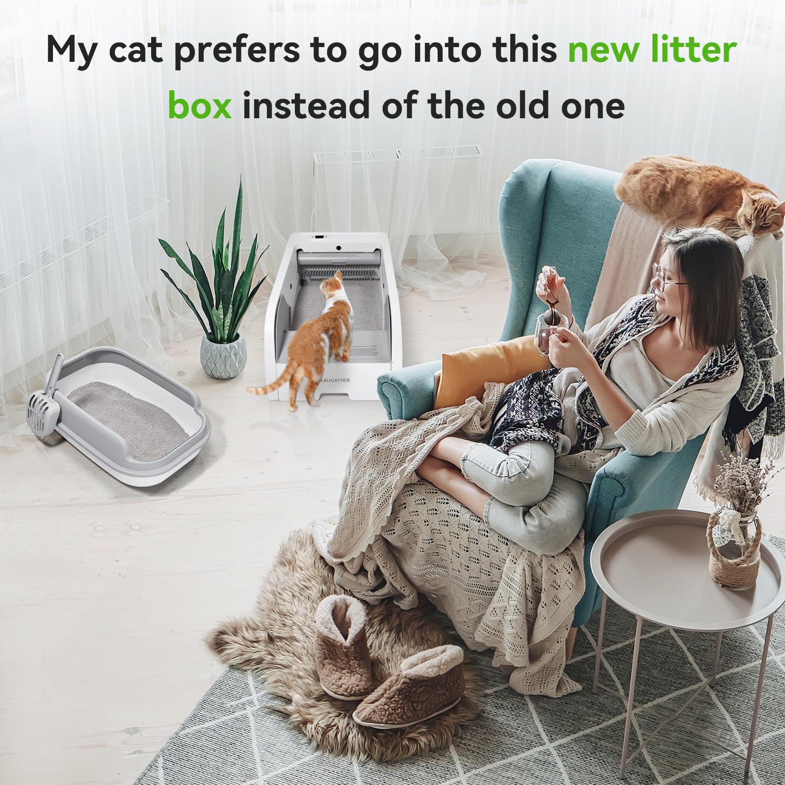 Upgraded Self-Cleaning Automatic Cat Litter Box for Clumping Litter - Anti-Pinch, Odorless Electric Litter Box for Indoor Cats | Perfect for Small Spaces & Multi-Cat Homes