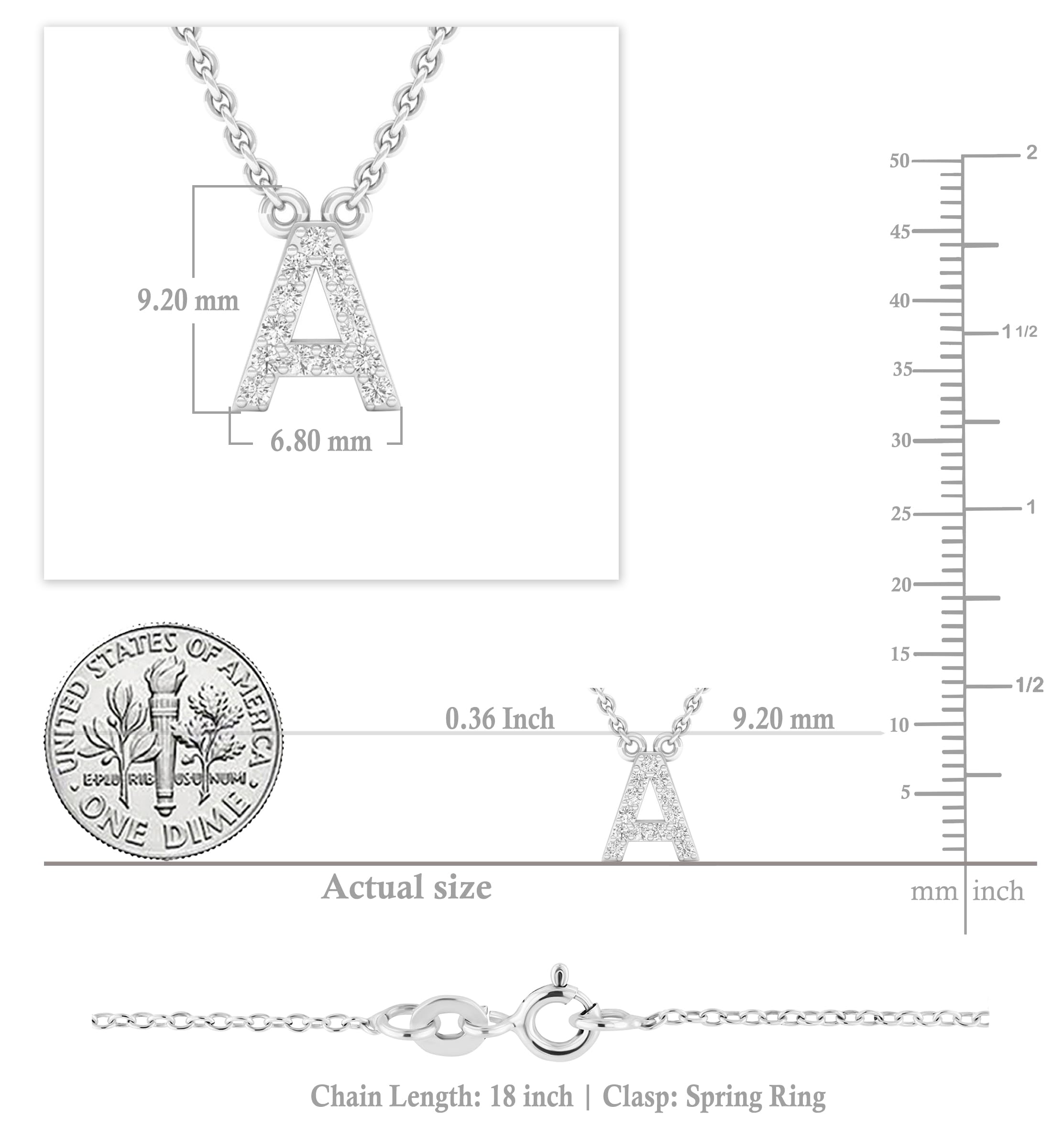 Dazzlingrock 10K White Gold Round Diamond Initial Pendant Necklace for Women - 0.12 Cttw, A-Z Letter Choices, 18