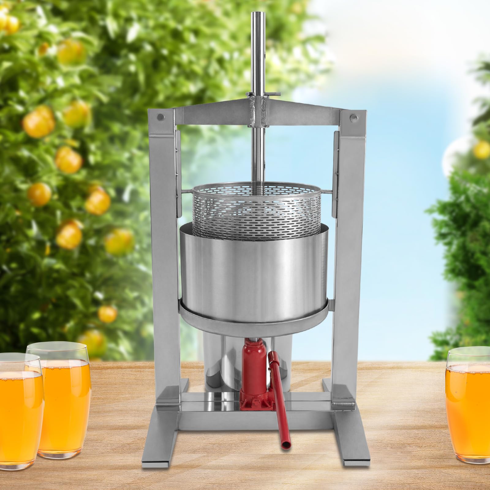 Stainless Steel Fruit Wine Press 20L (5.28 GAL) - Manual Juice Maker for Apple, Grape, Cider, Tinctures, Vegetables, Honey & Olive Oil - Heavy Duty with T-Handle & Stable Base - Perfect for Home Brewing, Winemaking & Kitchen Use