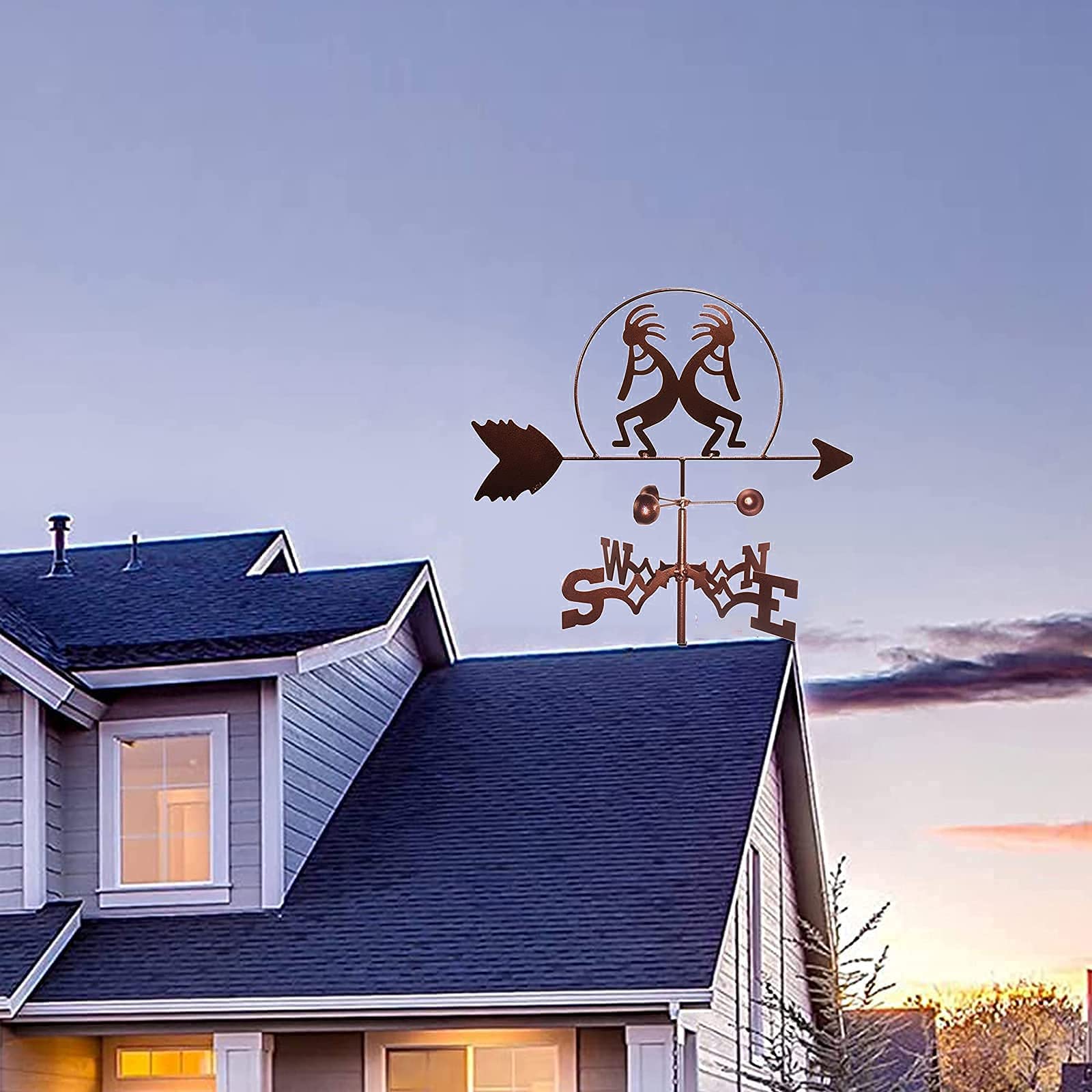 Cast Iron Weathervane Wind Direction Indicator with Roof Mount - Outdoor Courtyard & Garden Decor for Farm, Yard, Roof - Professional Wind Measuring Tool for Decorative & Functional Use