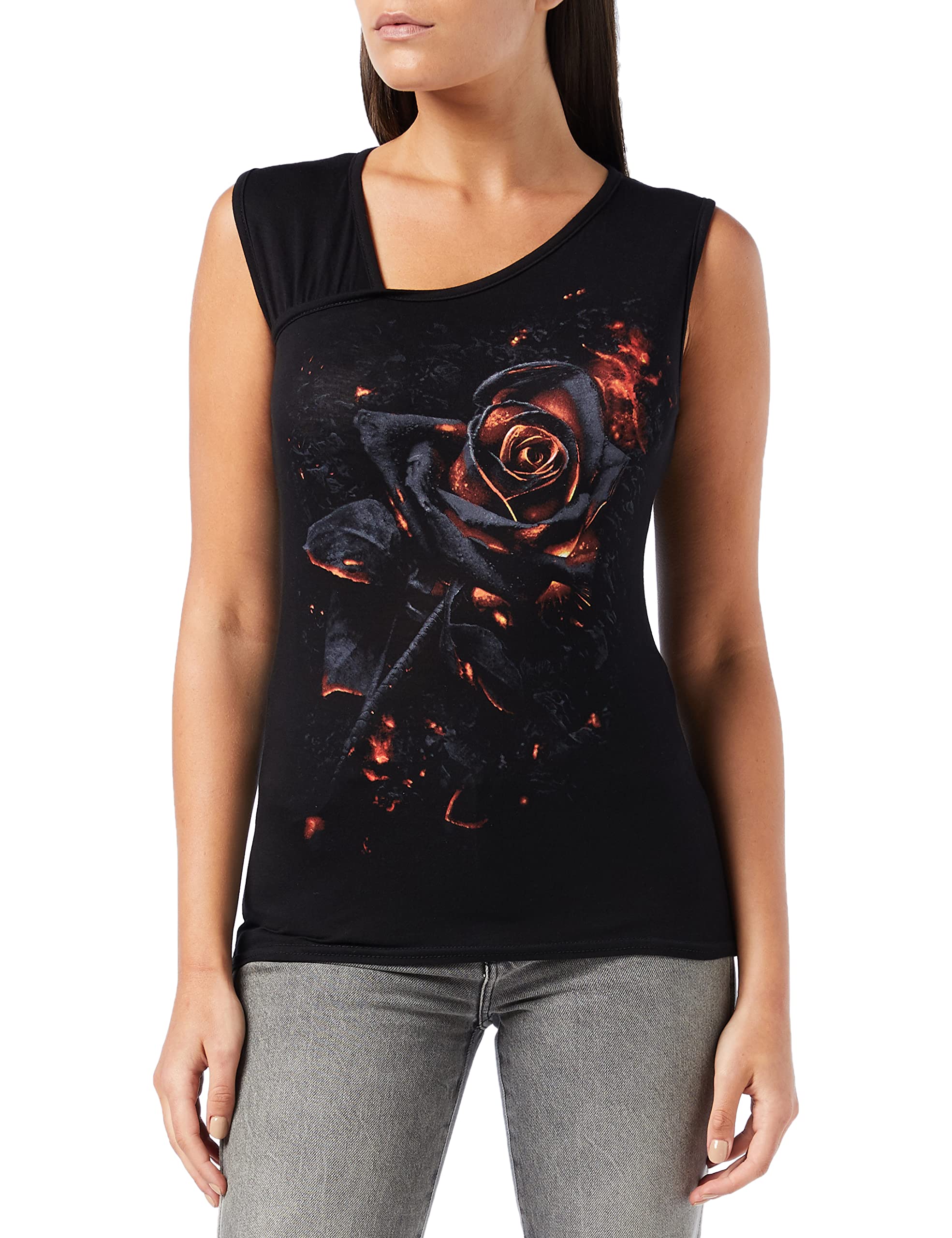 Spiral - Burnt Rose Gathered Shoulder Slant Vest in Black | Women's Fashion Layering Piece for Casual Outfits & Evening Wear