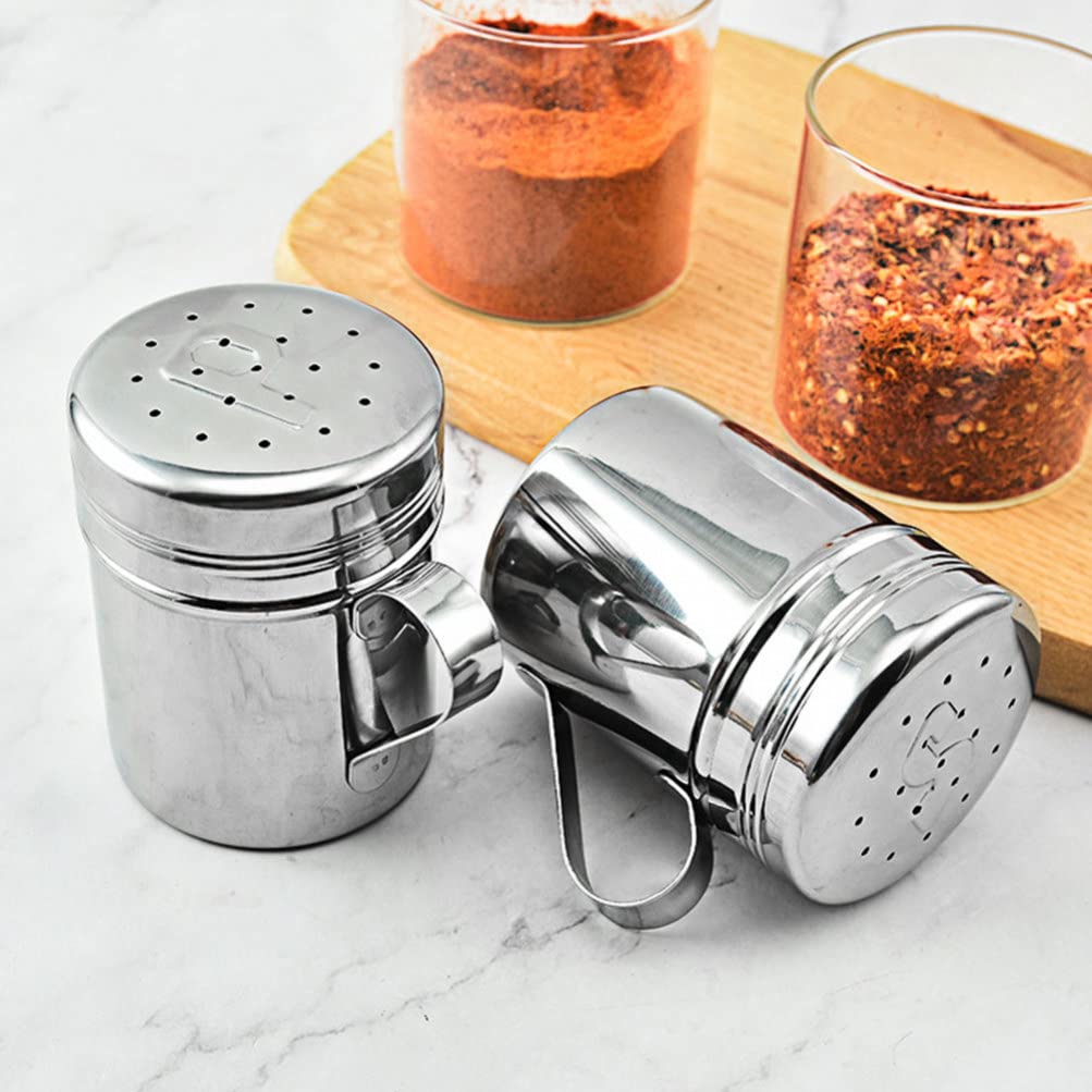 Premium Stainless Steel Salt and Pepper Shakers Set - 2 Pack Spice Containers with Adjustable Pour Lids for Kitchen, Dining Table, BBQ, Camping & Travel