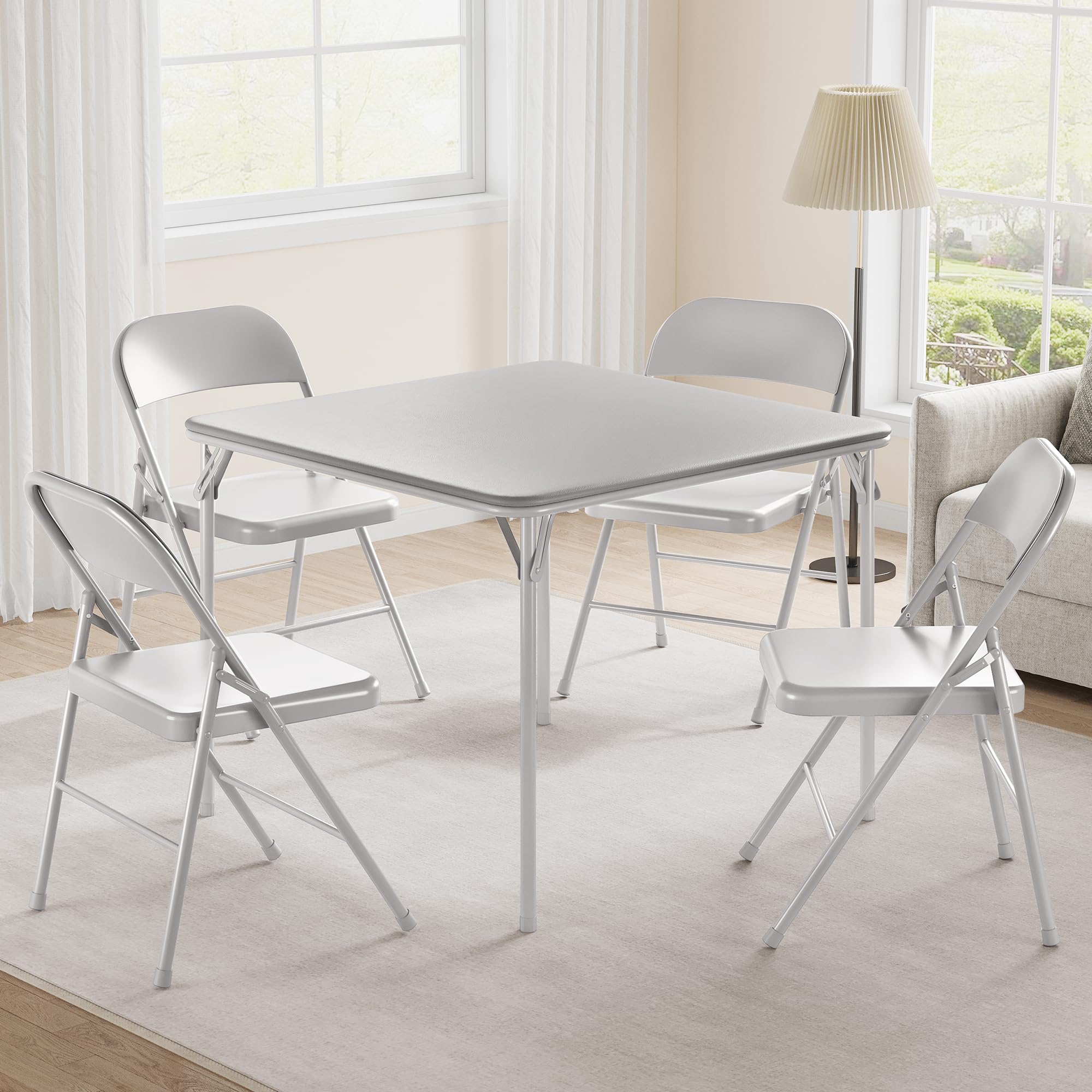 IDEALHOUSE 5-Piece Portable Folding Card Table & Chair Set - PU Upholstered Foldable Table with All-Metal Chairs | Perfect for Indoor/Outdoor Use in Dining Room, Living Room, Office, Camping & Game Nights