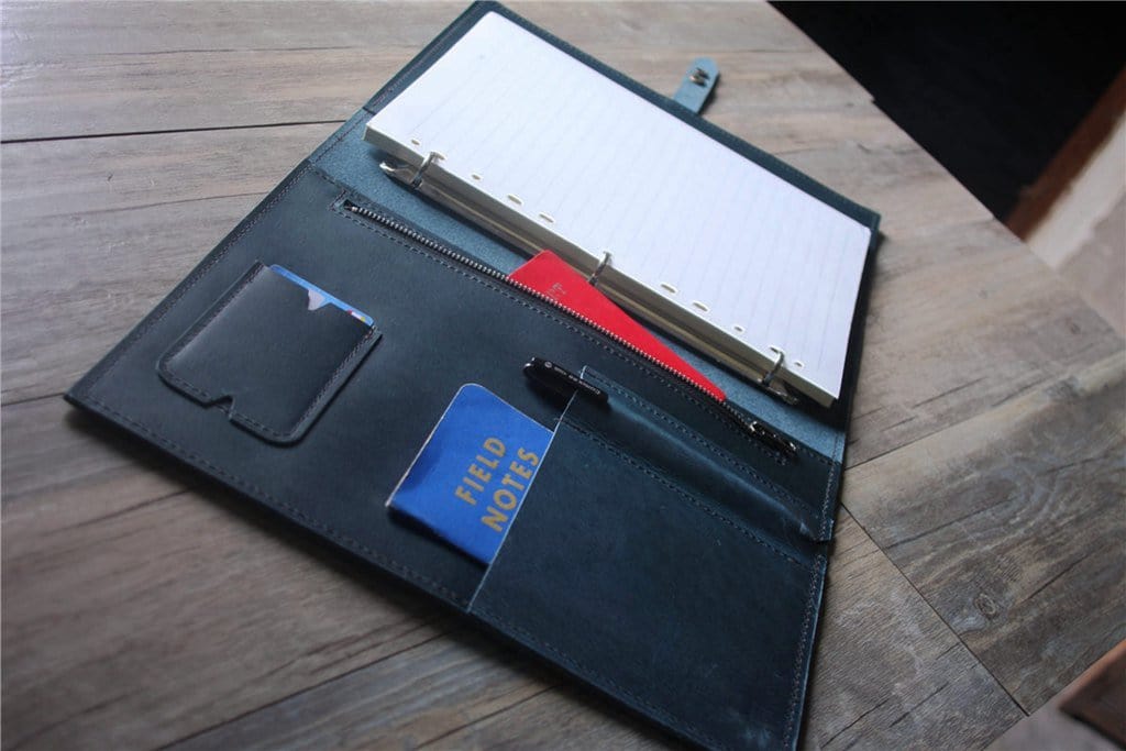 Custom Blue Leather Zipper Organizer - Personalized Name Engraving - Perfect for Travel, Office & Daily Essentials Storage