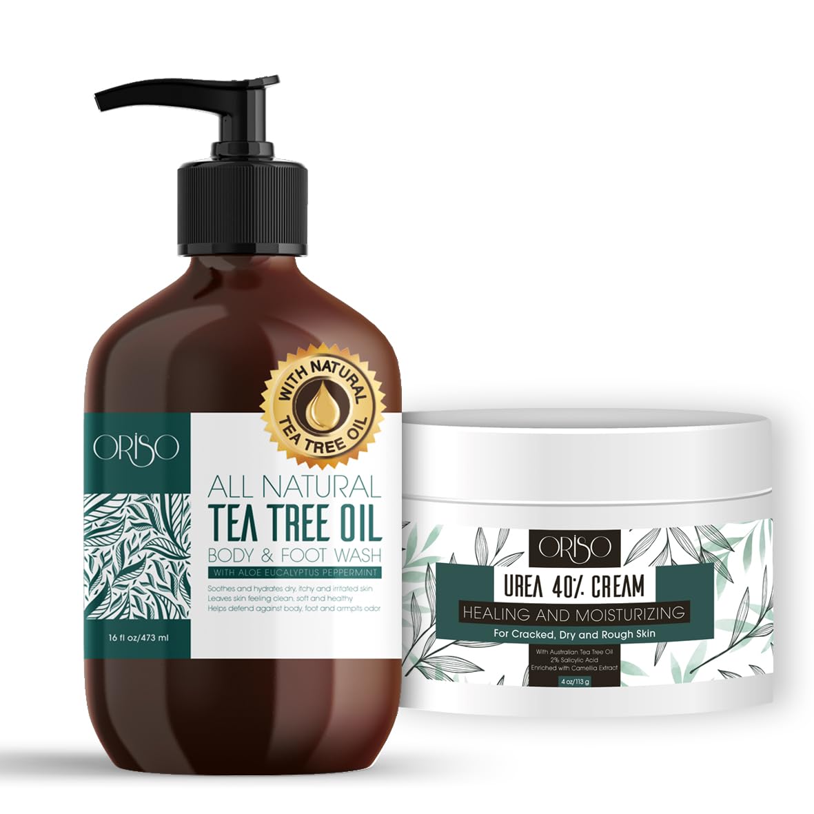 Tea Tree Oil Body Wash & 40% Urea Cream for Athlete's Foot, Body Odor & Itchy Skin Relief - Natural Foot & Skin Care Solution for Men & Women - Perfect for Post-Workout, Gym & Daily Hygiene