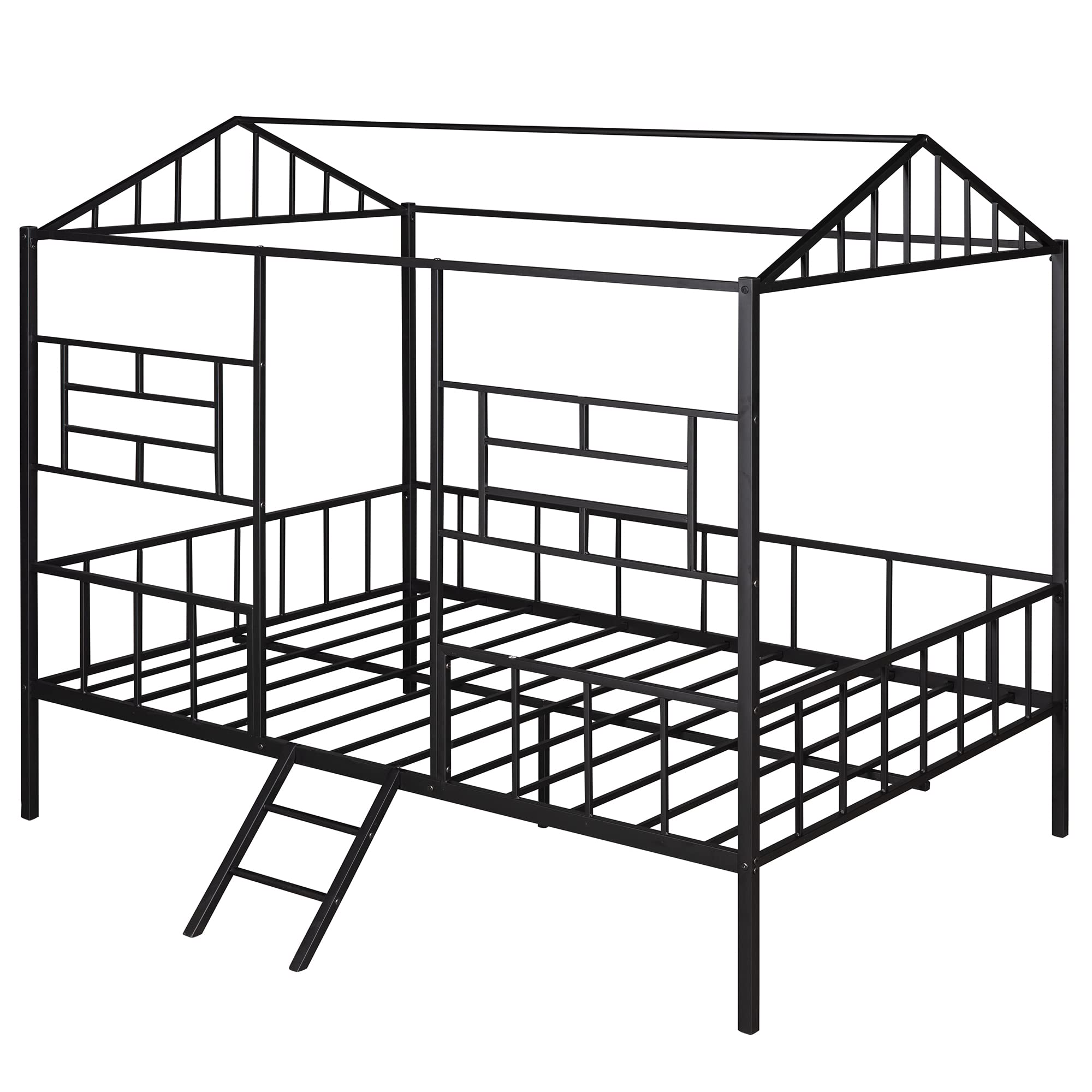 Metal House Bed Frame with Slatted Support - Full Size Kids Bed for Boys & Girls, No Box Spring Needed, Treehouse Themed Bedroom Decor for Children's Room & Playroom