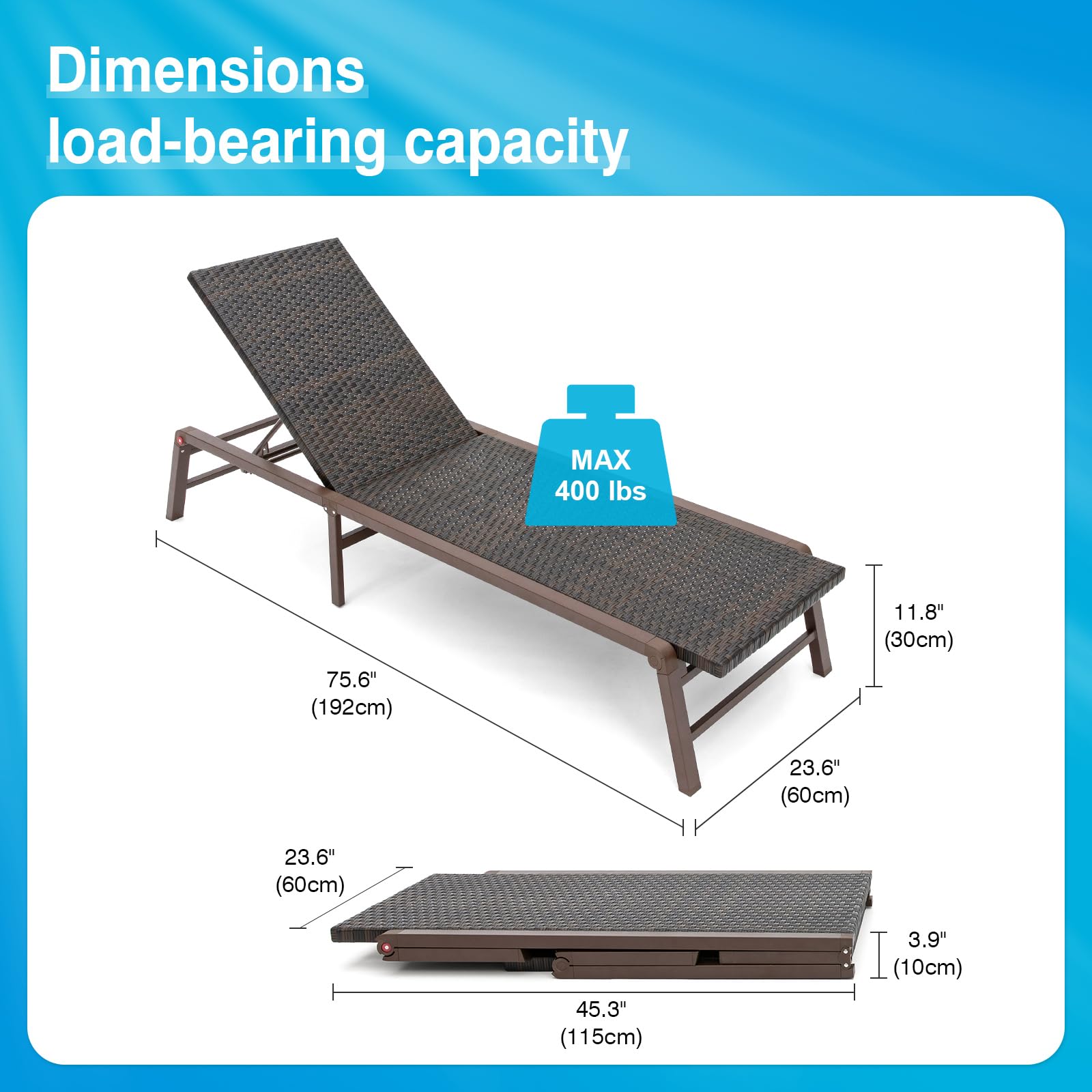 2-Piece Outdoor Chaise Lounge Set - No Assembly Aluminum Poolside Sunbathing Chairs, Patio Recliners with Flat Lay Design in Rattan Brown - Perfect for Backyard Relaxation, Beach Lounging & Resort-Style Sunbathing