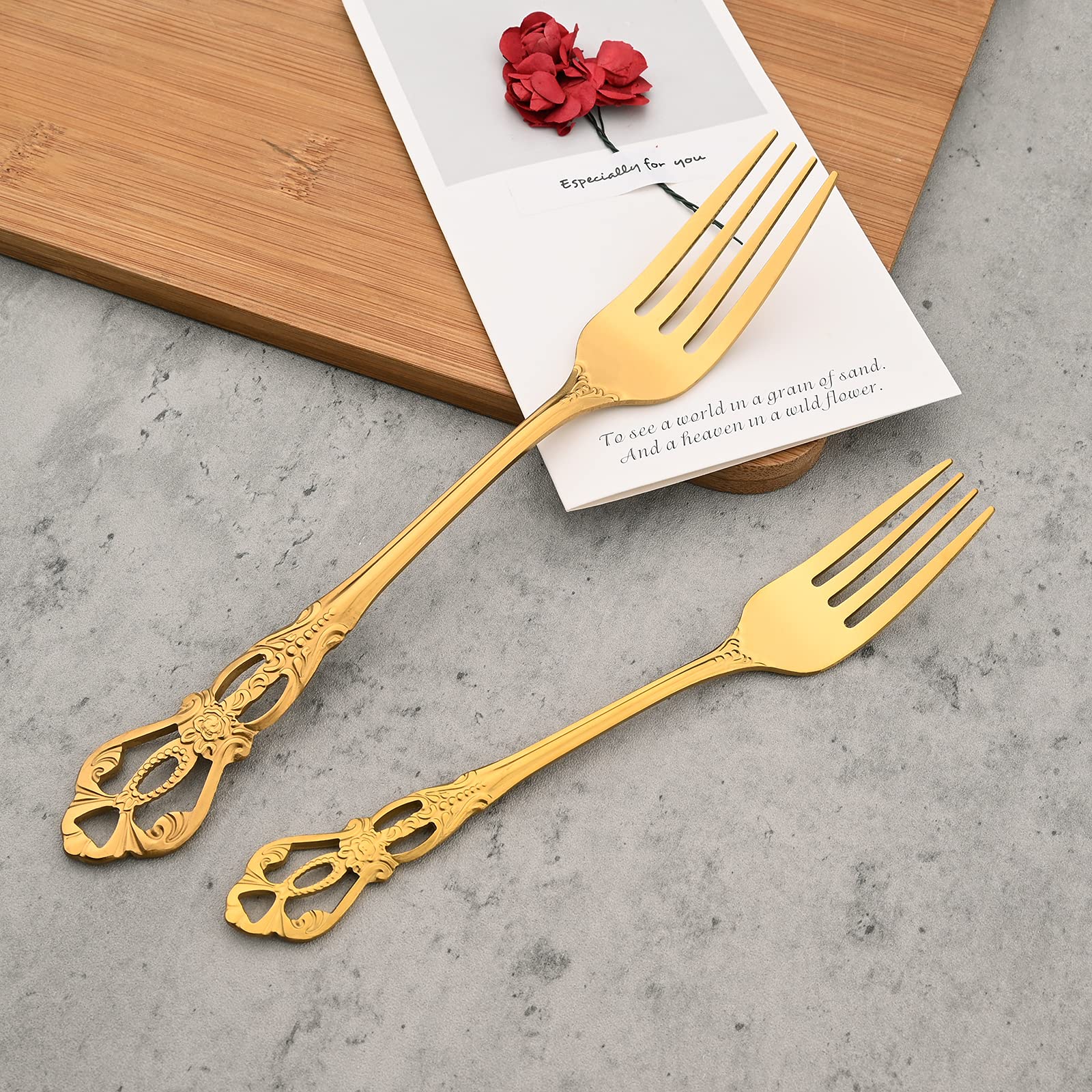 8-Piece Luxury Royal Silverware Set, 18/10 Stainless Steel Gold Flatware Set Service for 2 - Modern Mirror Polished Cutlery Set with Forks, Spoons & Knives - Dishwasher Safe - Perfect for Fine Dining, Wedding Gifts & Elegant Dinner Parties