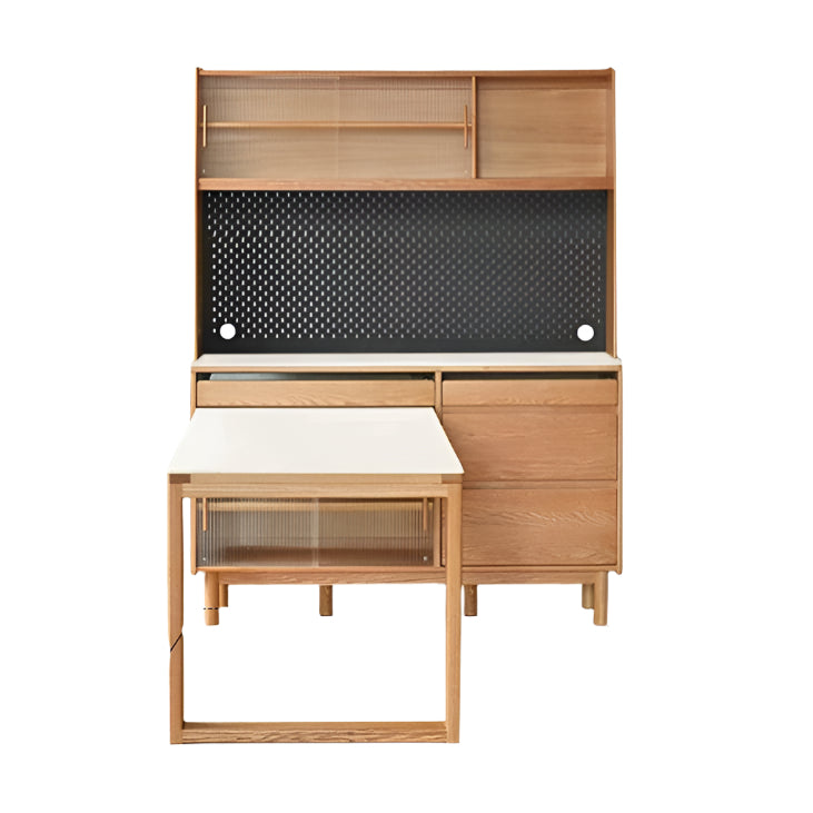 59.1x(65.9-75.0)x75.9 inch / 150x(167.3-190.4)x192.7 cm / natural wood color / table sideboard + upper shelf