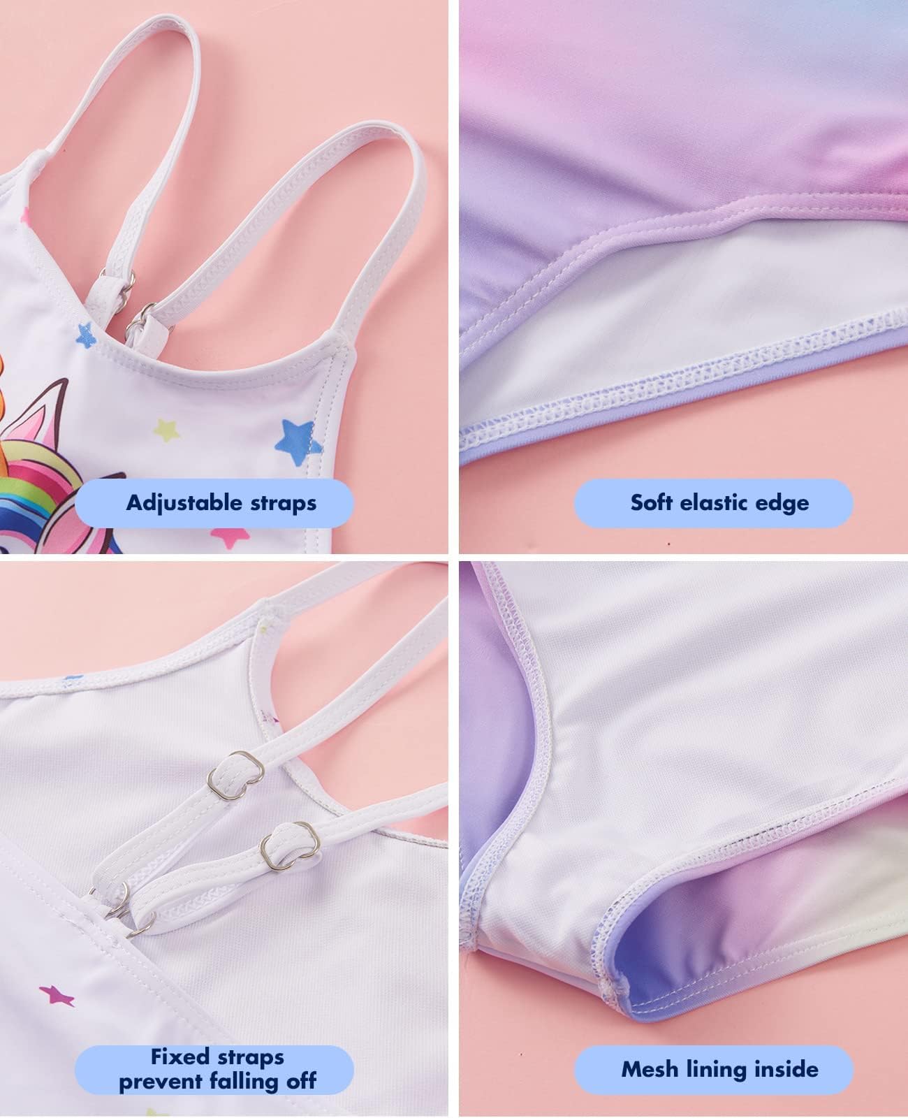 WAWSAM Unicorn Girls One Piece Bathing Suit - Rainbow Swimsuit for Kids & Toddlers | UV Protection Swimwear for Beach, Pool & Summer Water Play