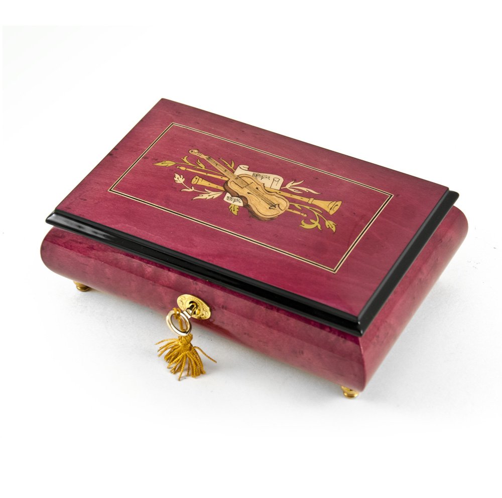 Elegant 30-Note Red Wine Violin Inlay Musical Jewelry Box with Multiple Song Options - Perfect for Gift Giving, Home Decor, and Music Lovers