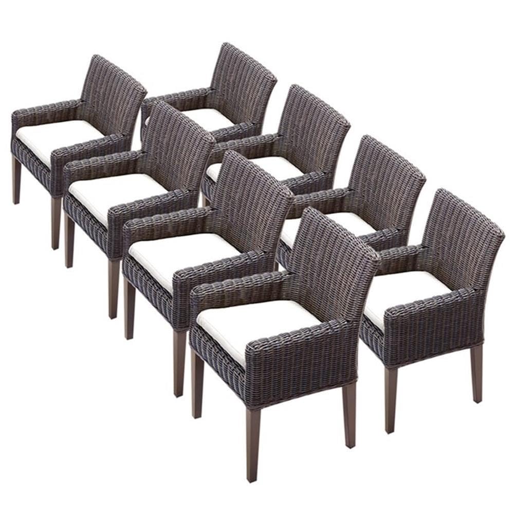 TK Classics Venice Patio Dining Arm Chair Set of 8 - White Outdoor Patio Furniture for Garden, Poolside, Deck, and Restaurant Dining