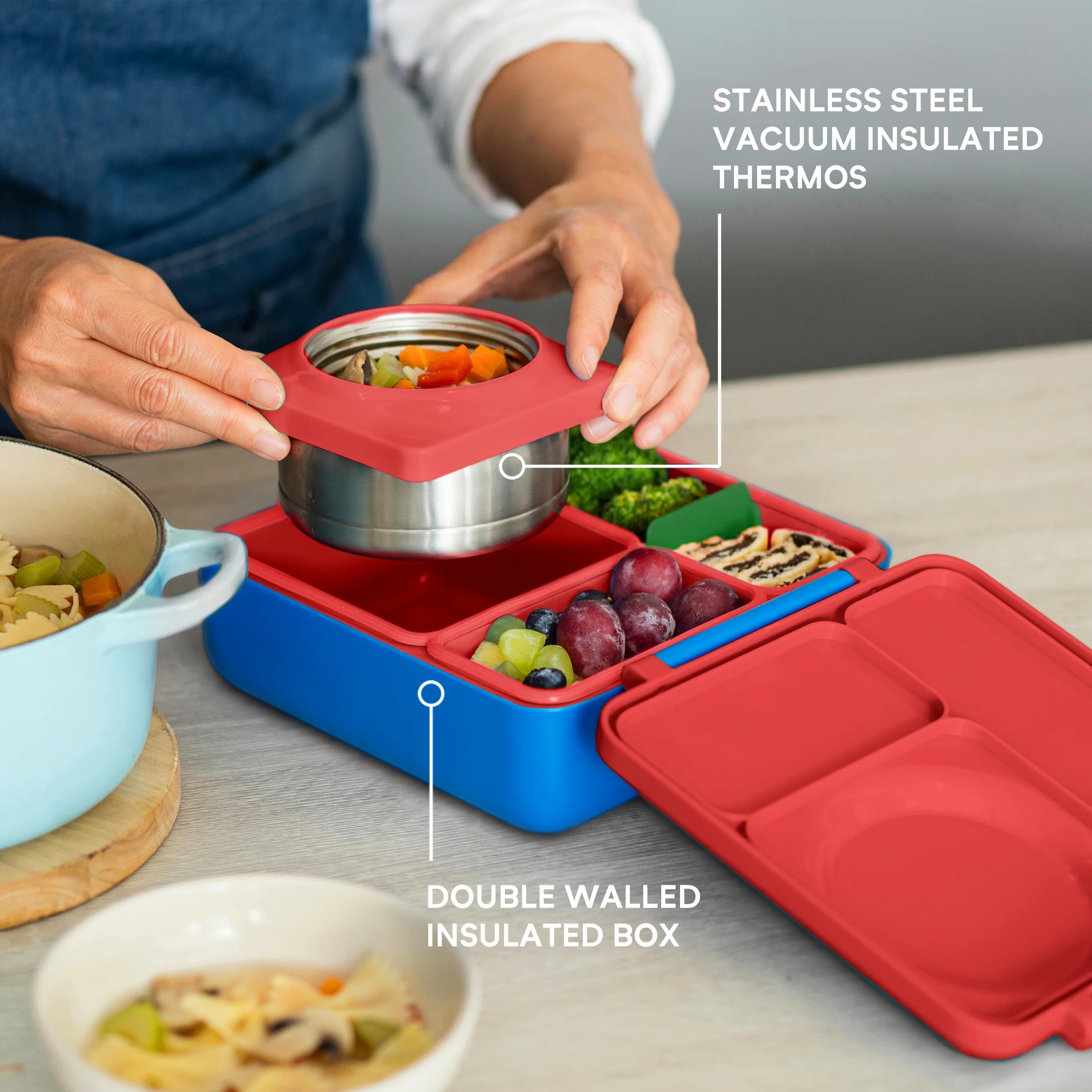 OmieBox V2 Bento Lunch Box for Kids - Leak Proof & Insulated - Scooter Red Design - Perfect for School, Picnics & Travel