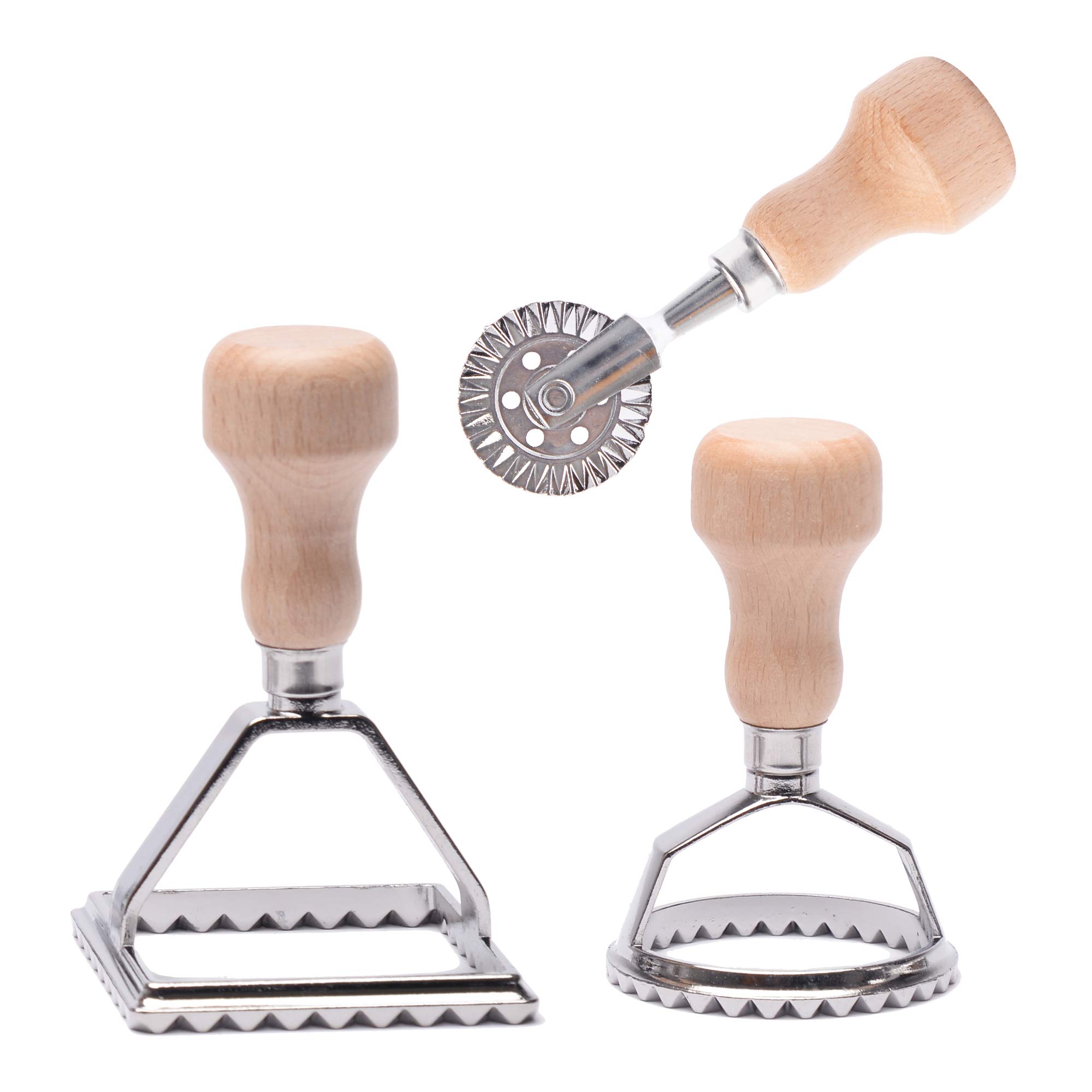 MASTER FENG Ravioli Stamp Maker & Cutter Set with Roller Wheel - Wooden Handle Pasta Press Mold with Fluted Edge - Kitchen Tool for Homemade Dumplings & Pasta (MF-146) - Perfect for Italian Cooking, Meal Prep & Family Dinners