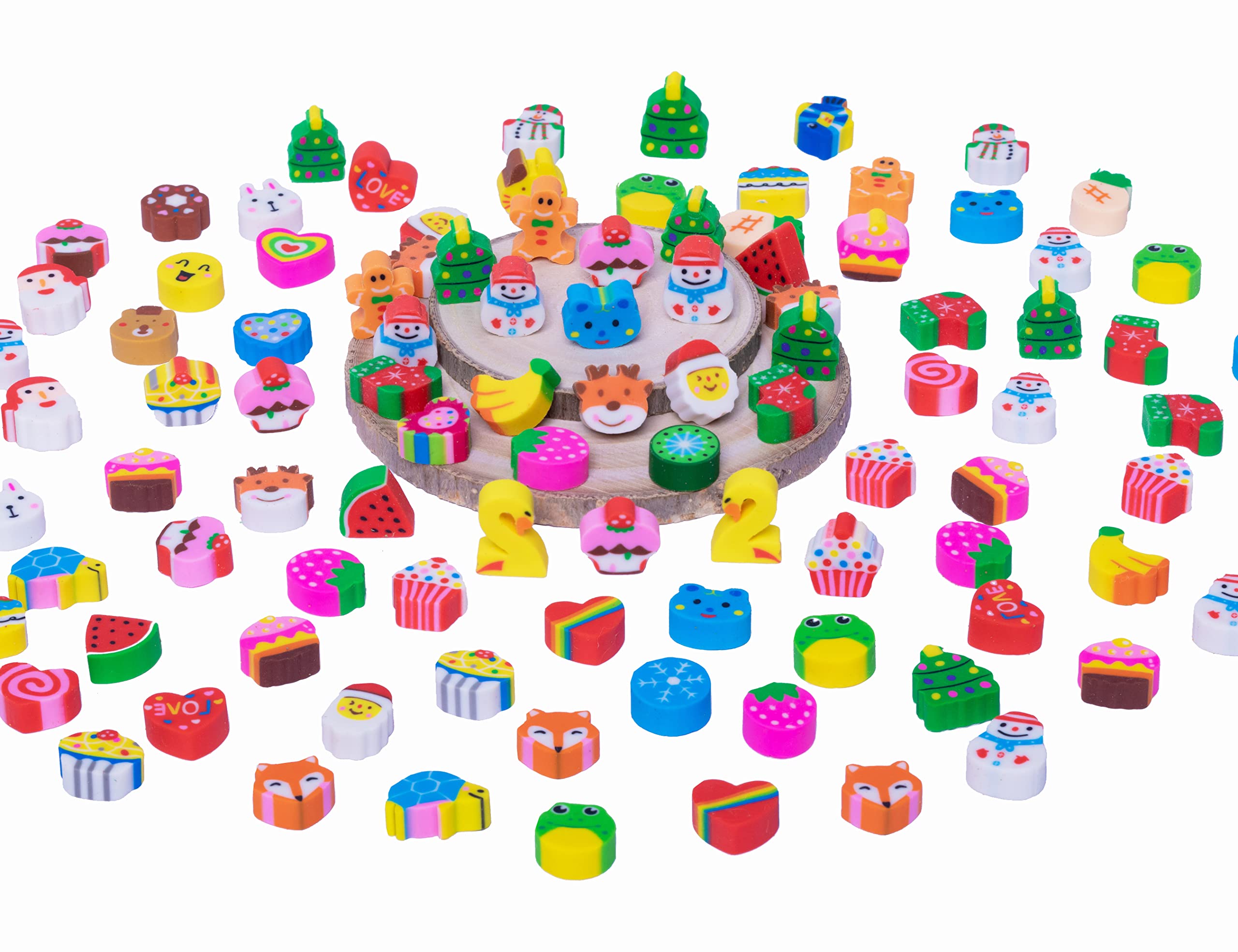 300+ Bulk Mini Erasers for Kids - Fun Food, Pink Heart & Animal Shaped Pencil Erasers - Perfect for 100th Day of School, Classroom Rewards & Party Favors